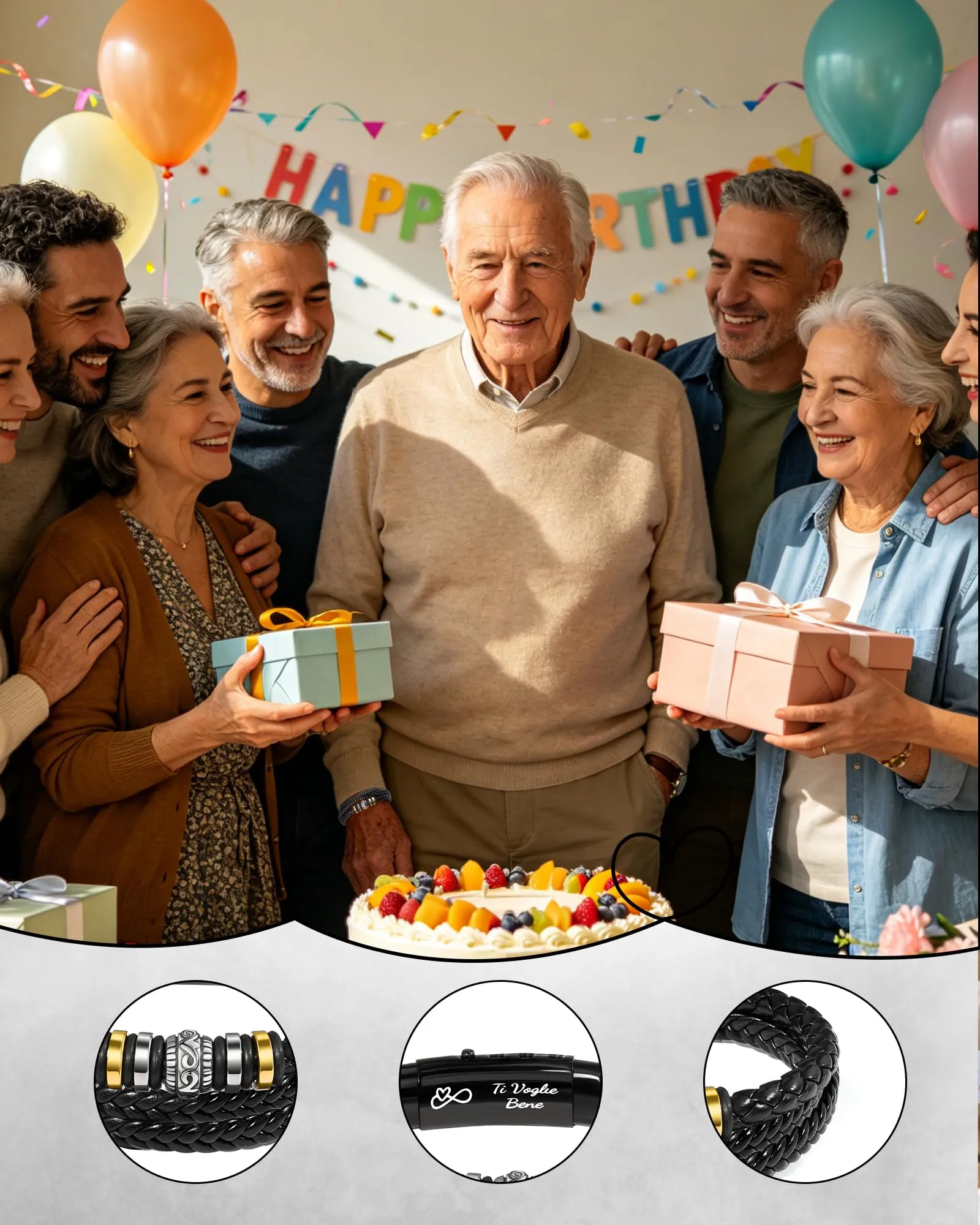 Cheerslife Bracciale Uomo in Pelle Intrecciata per 70 Anni Compleanno - immagine 4