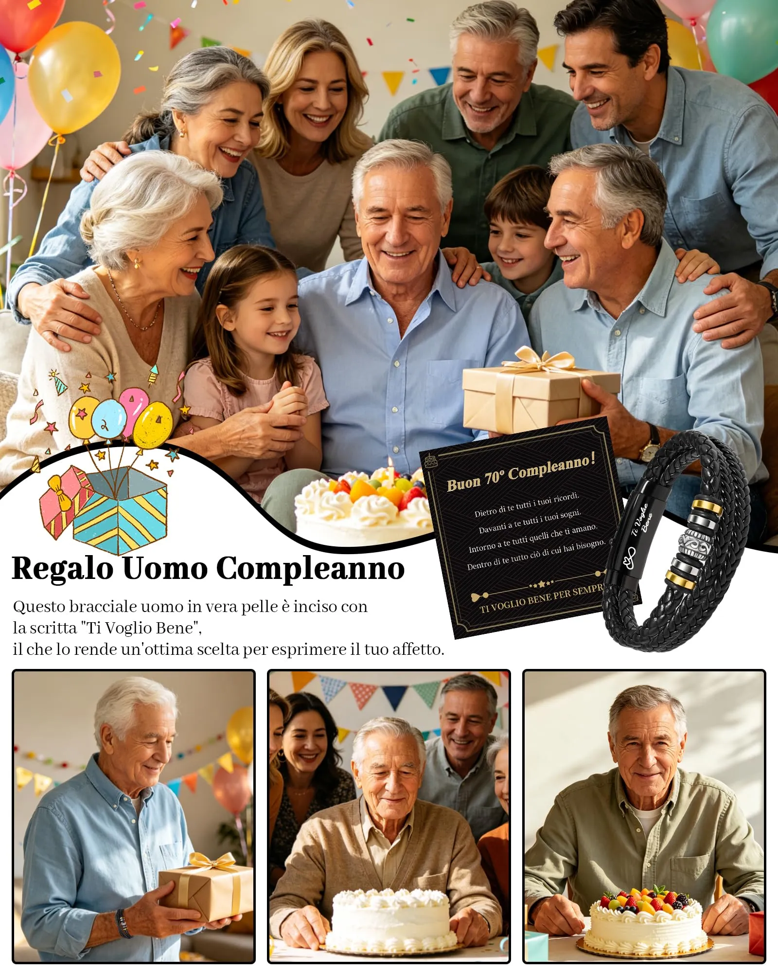 Cheerslife Bracciale Uomo in Pelle Intrecciata per 70 Anni Compleanno - immagine 6