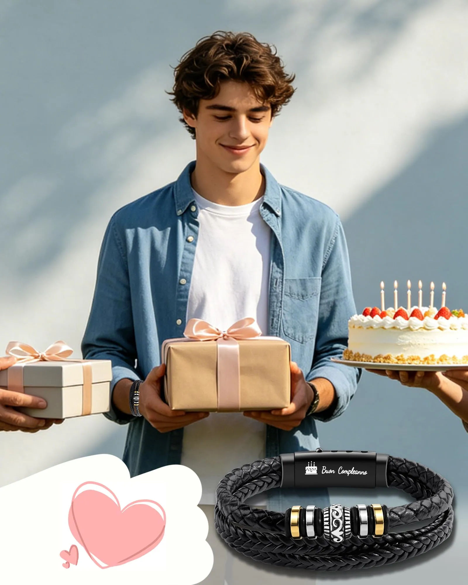 Cheerslife Bracciale Uomo in Cuoio Intrecciato - immagine 2