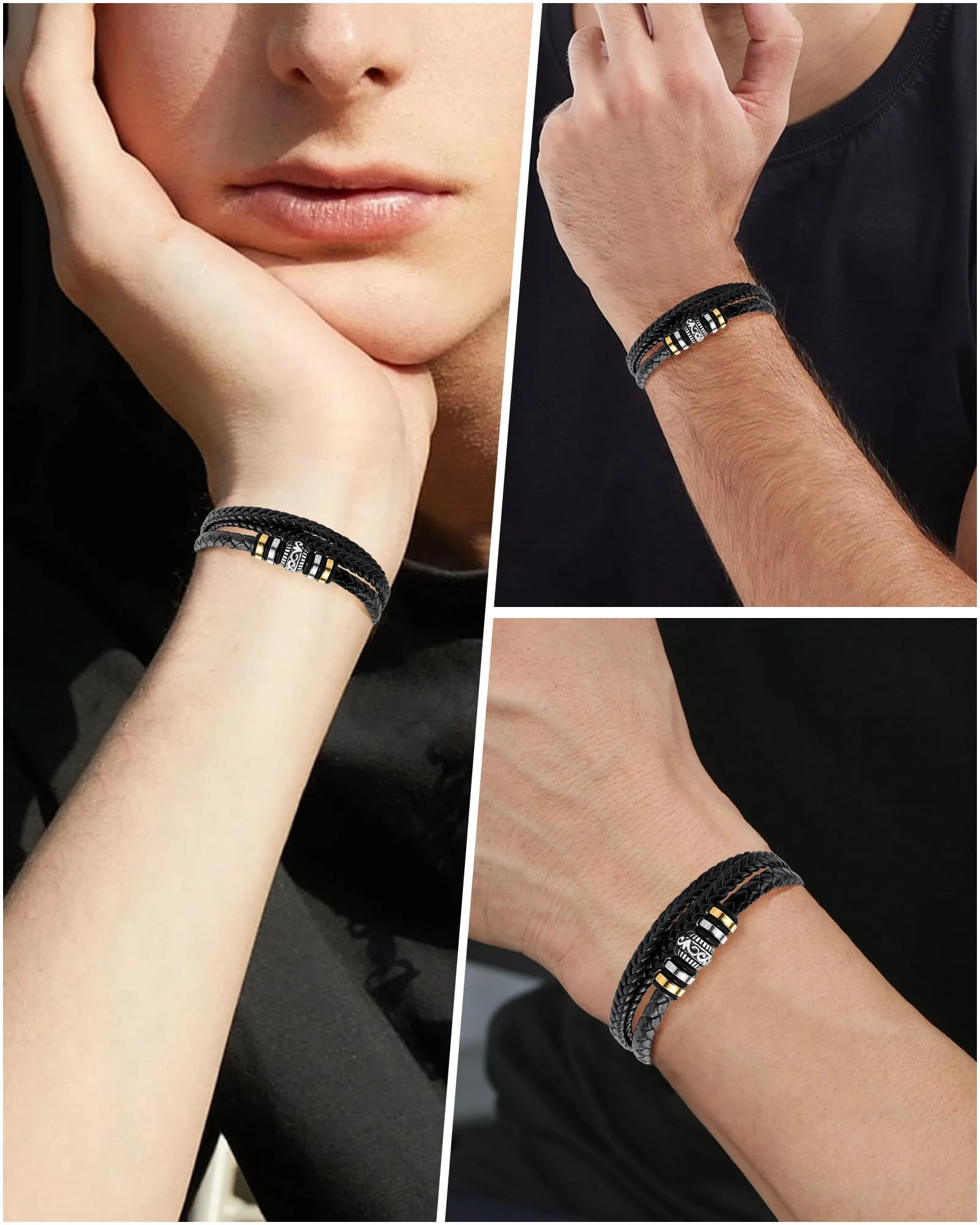 Cheerslife Bracciale Uomo in Cuoio Intrecciato - immagine 5