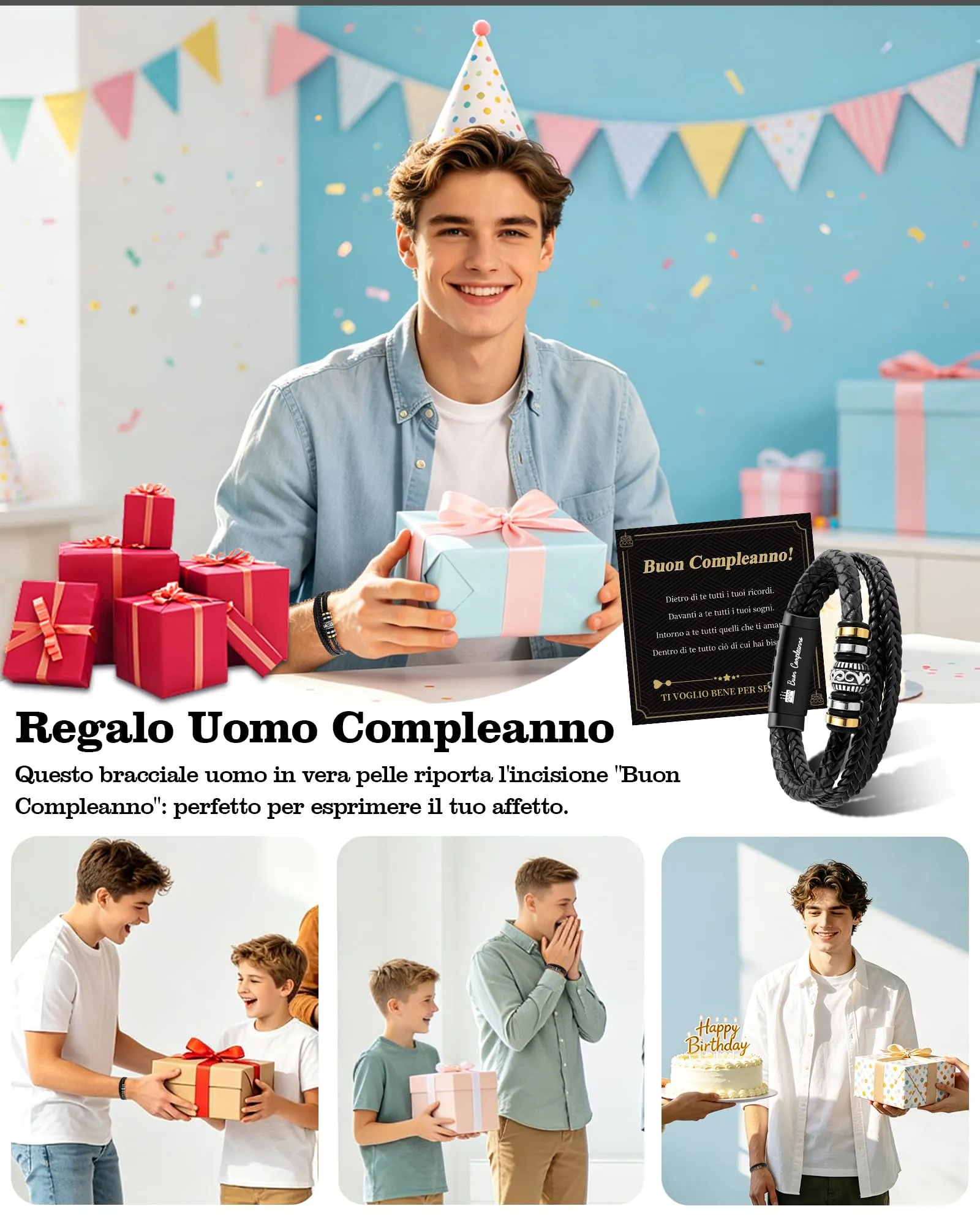 Cheerslife Bracciale Uomo in Cuoio Intrecciato - immagine 6