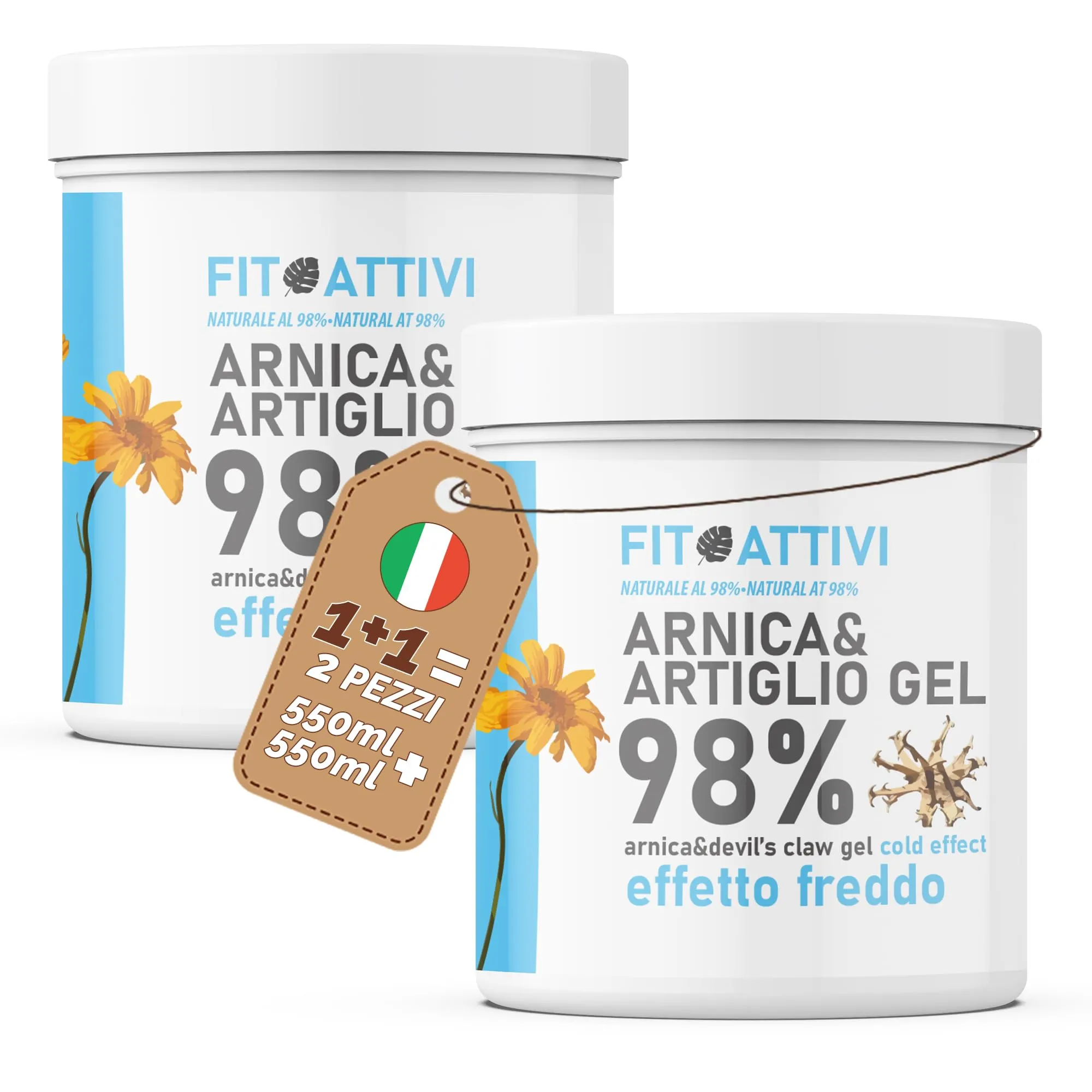Fitoattivi Natura e Benessere Arnica e Artiglio del Diavolo Forte Effetto Freddo 98% Arnica, Vitamina E, Mentolo e Menta, 2x550ml - immagine 1