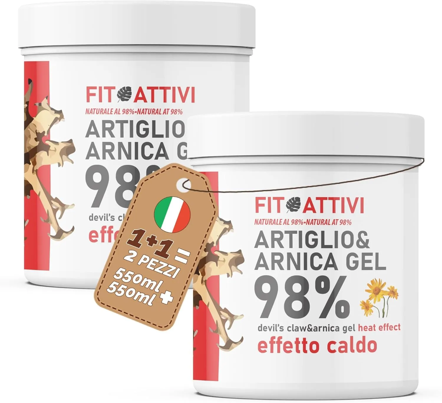 Fitoattivi Natura e Benessere Artiglio del Diavolo Forte e Arnica Gel Effetto Caldo con Canfora e Vitamina E, 2x550ml - immagine 1