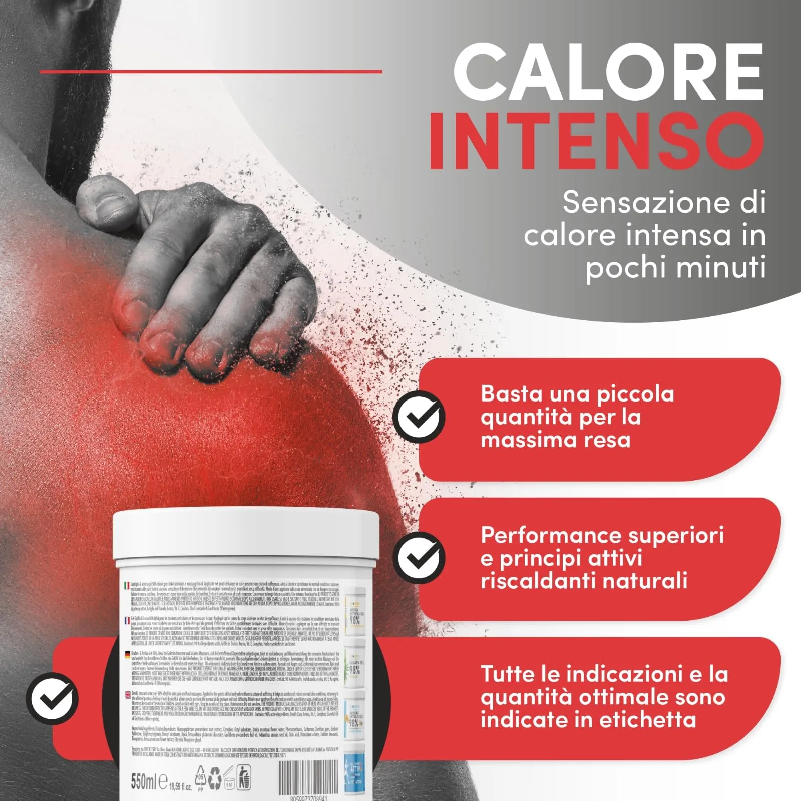 Fitoattivi Natura e Benessere Artiglio del Diavolo Forte e Arnica Gel Effetto Caldo con Canfora e Vitamina E, 2x550ml - immagine 2