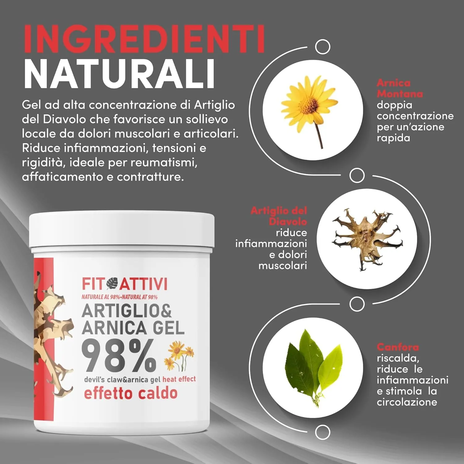 Fitoattivi Natura e Benessere Artiglio del Diavolo Forte e Arnica Gel Effetto Caldo con Canfora e Vitamina E, 2x550ml - immagine 4