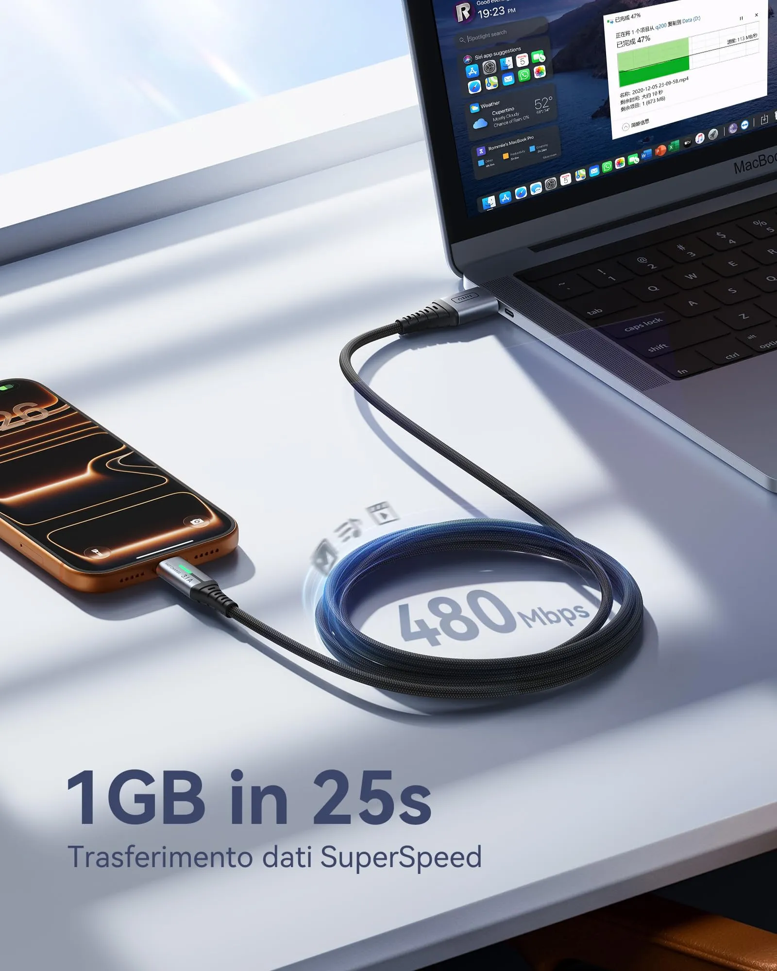 INIU Cavo USB-A a USB-C Nylon Ricarica Rapida 3.1A, 1m, Nero - immagine 6