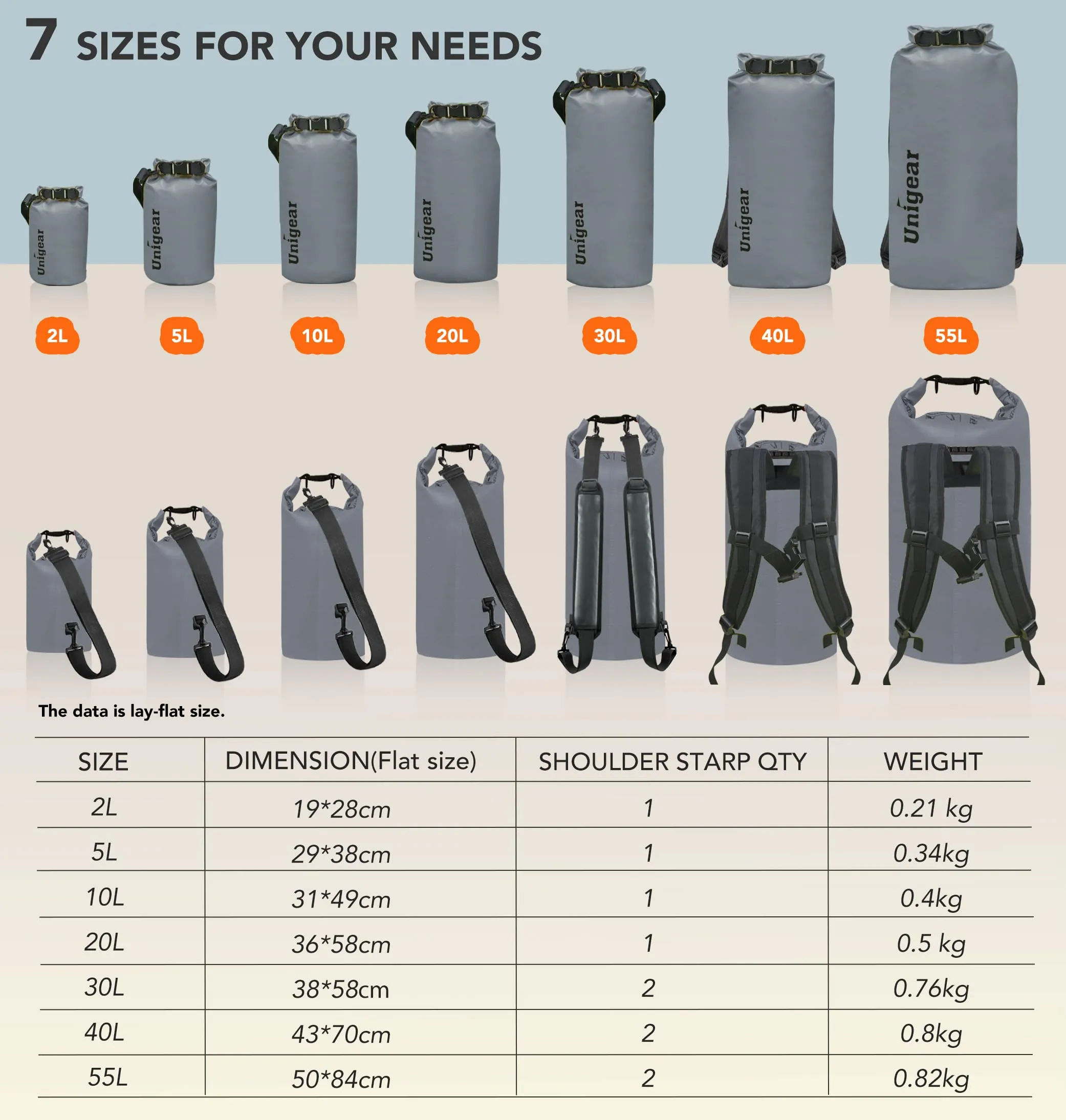 Unigear Borsa Impermeabile Dry Bag 55L Grigio - immagine 2
