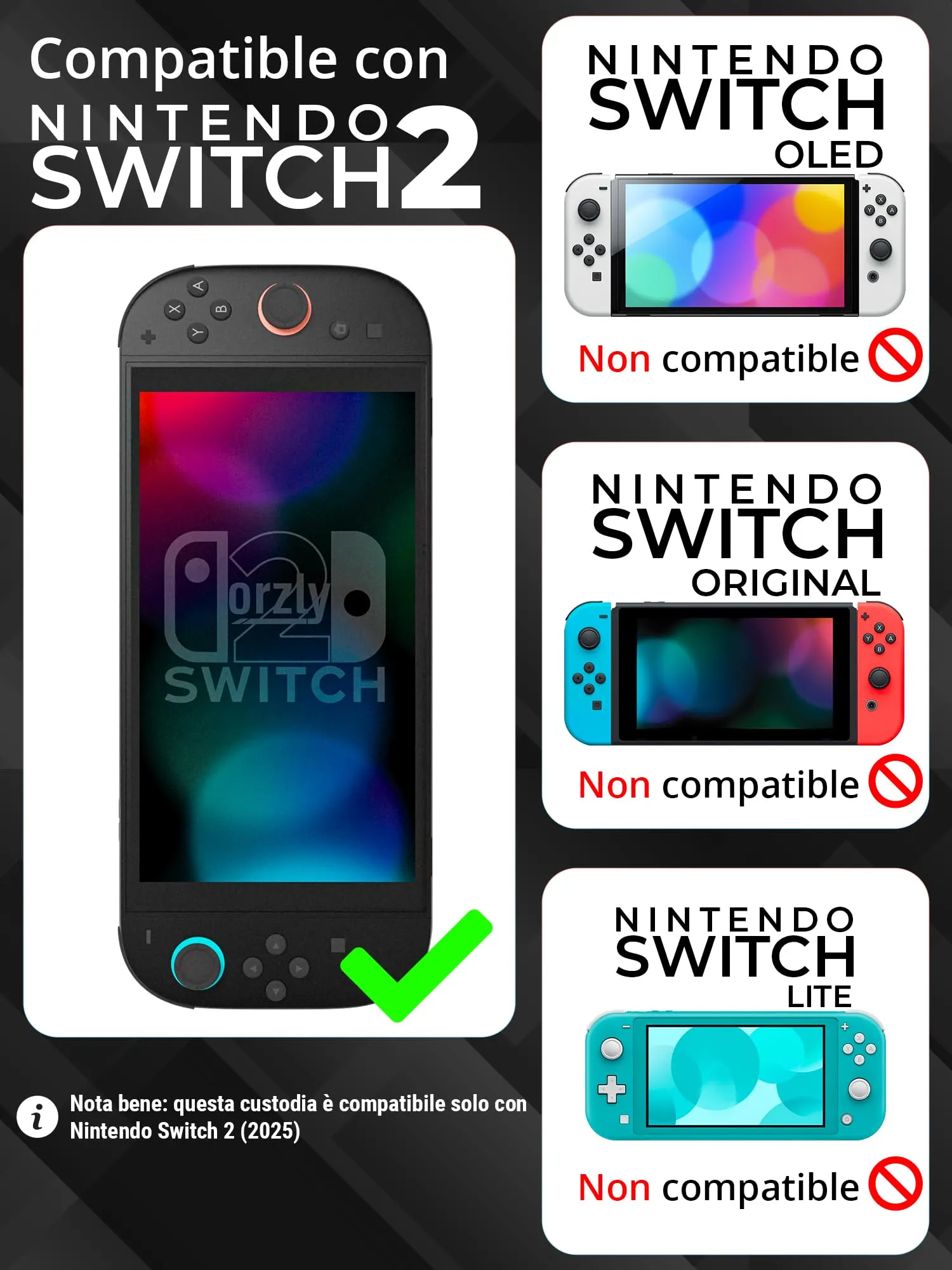 Orzly Custodia per Nintendo Switch 2, Nero - immagine 2