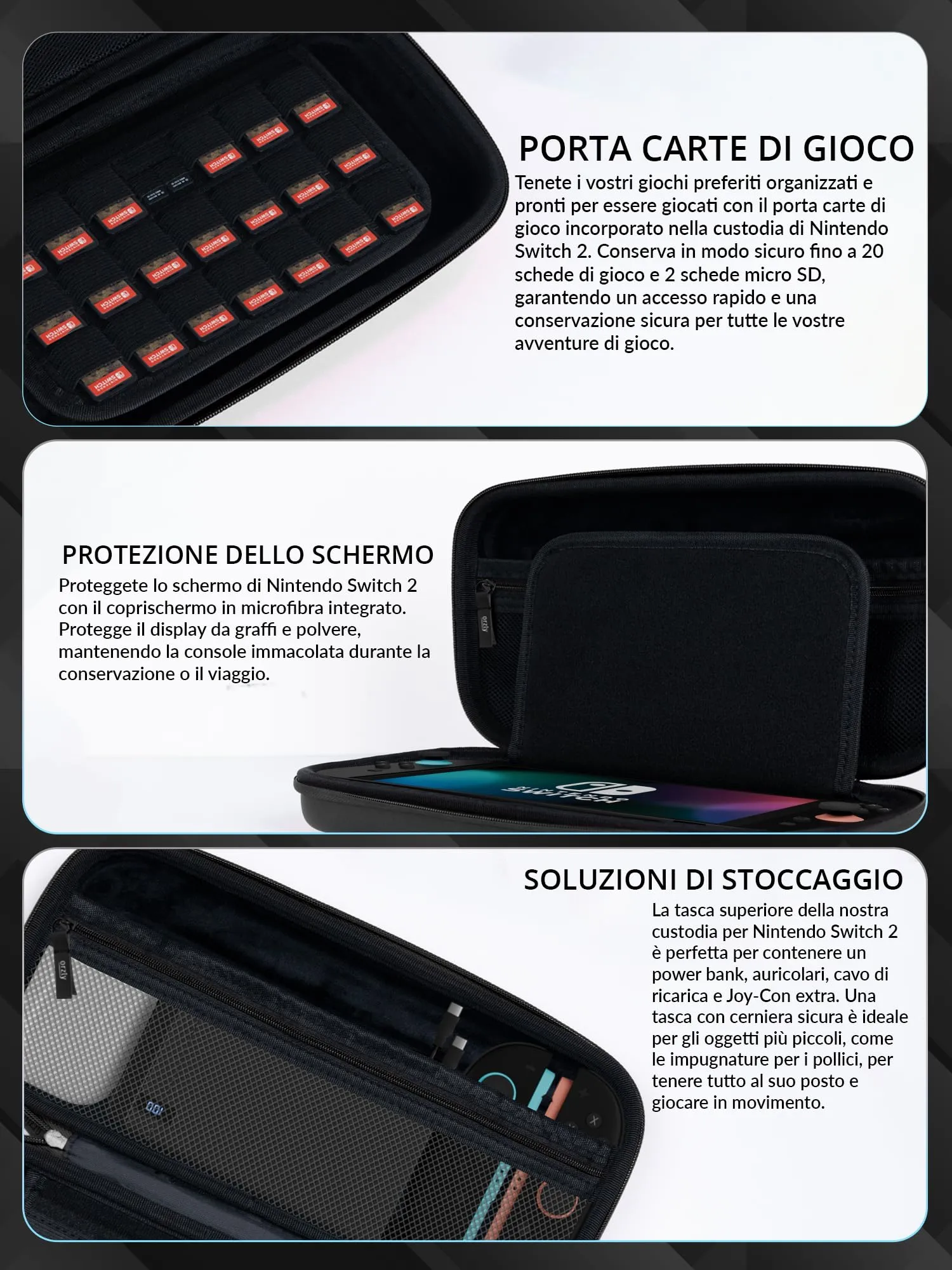 Orzly Custodia per Nintendo Switch 2, Nero - immagine 5