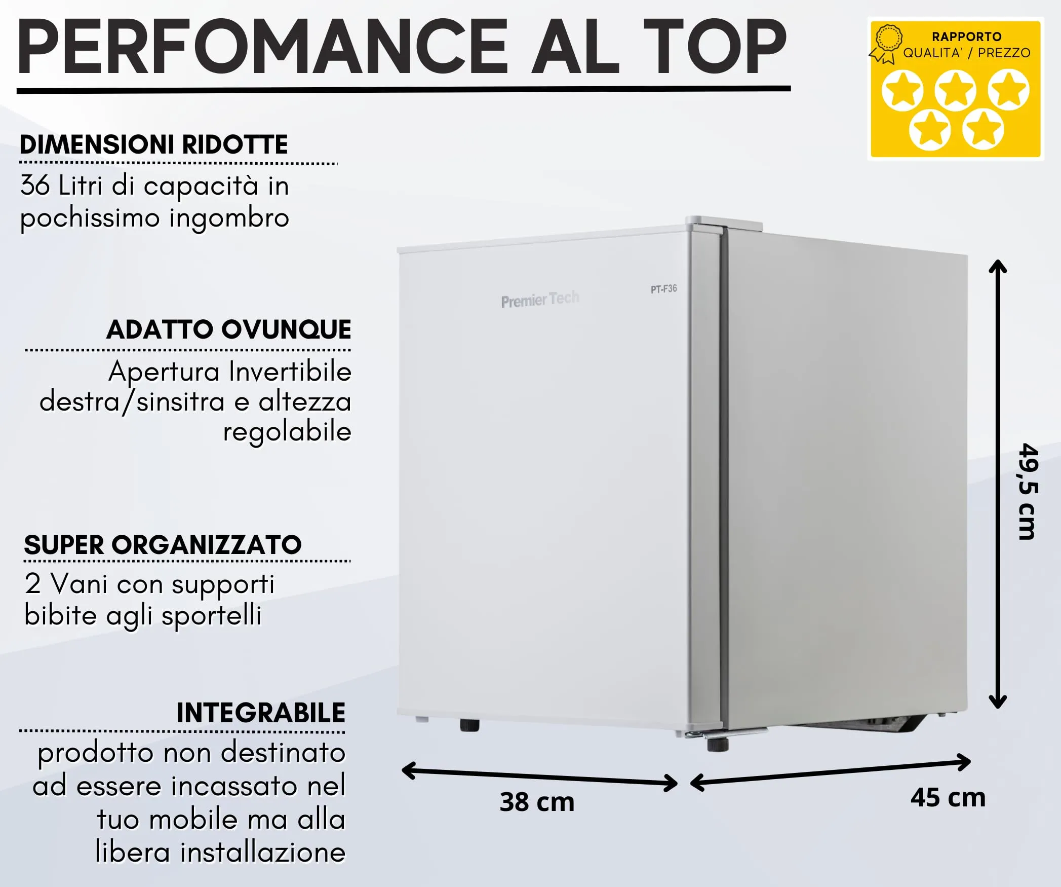 PremierTech Mini Frigo Bar 36 Litri Bianco PT-F36 - immagine 8
