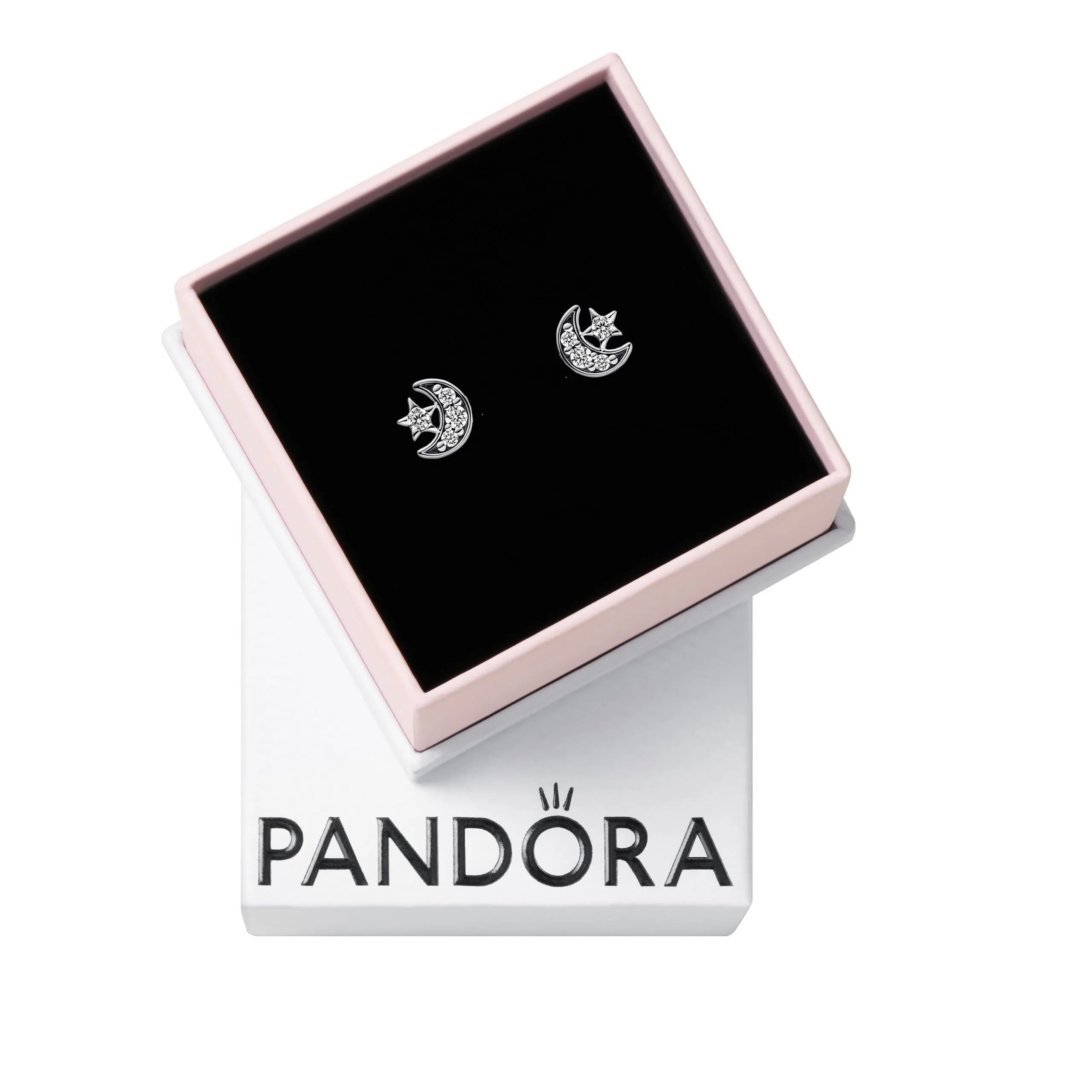 Pandora Moments Orecchini a bottone a forma di luna in argento sterling con zirconia cubica trasparente - immagine 1
