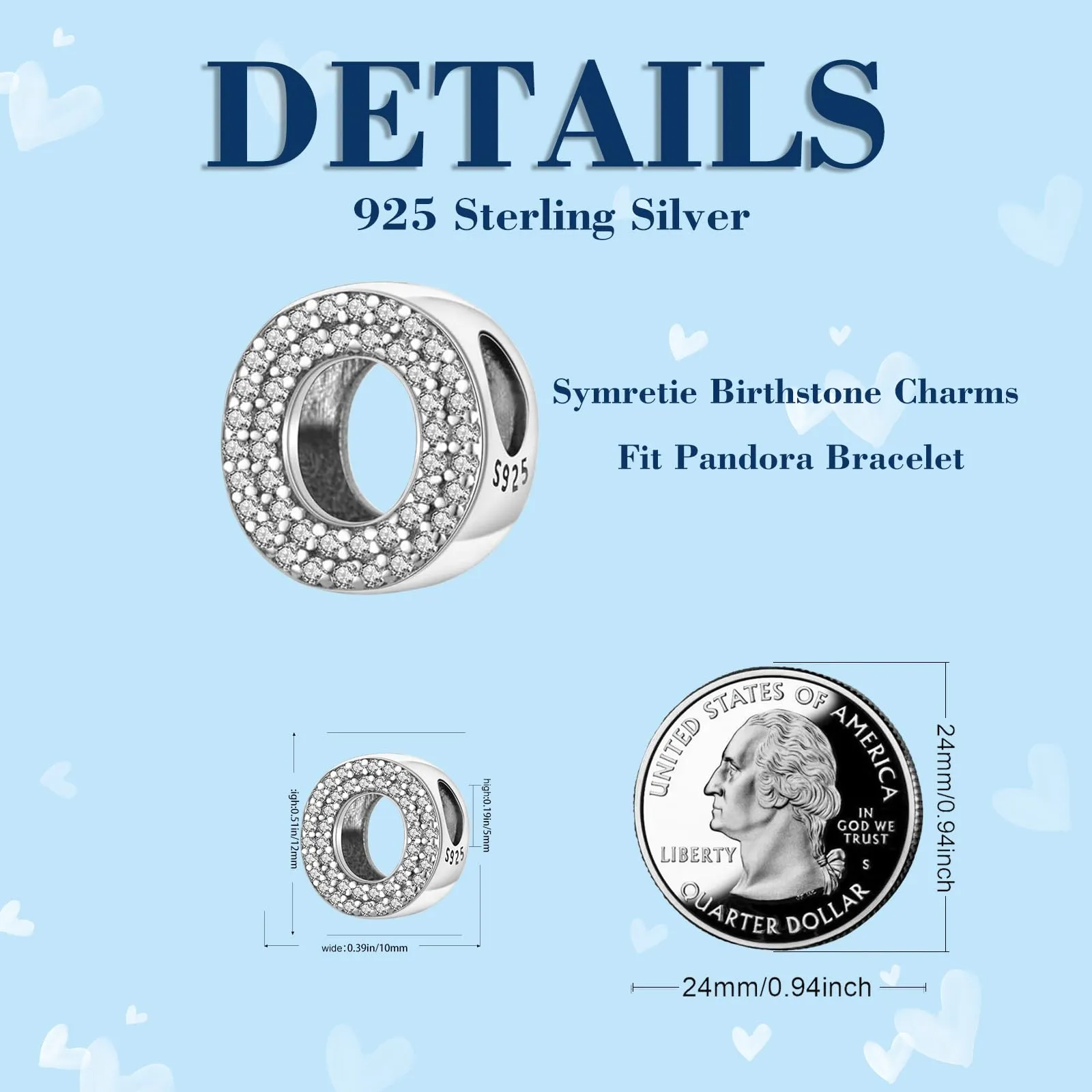 Symretie Bead Charm Ciondolo Argento Sterling 925 con Cubic Zirconia per Pandora Braccialetti e Collane Europee - immagine 4