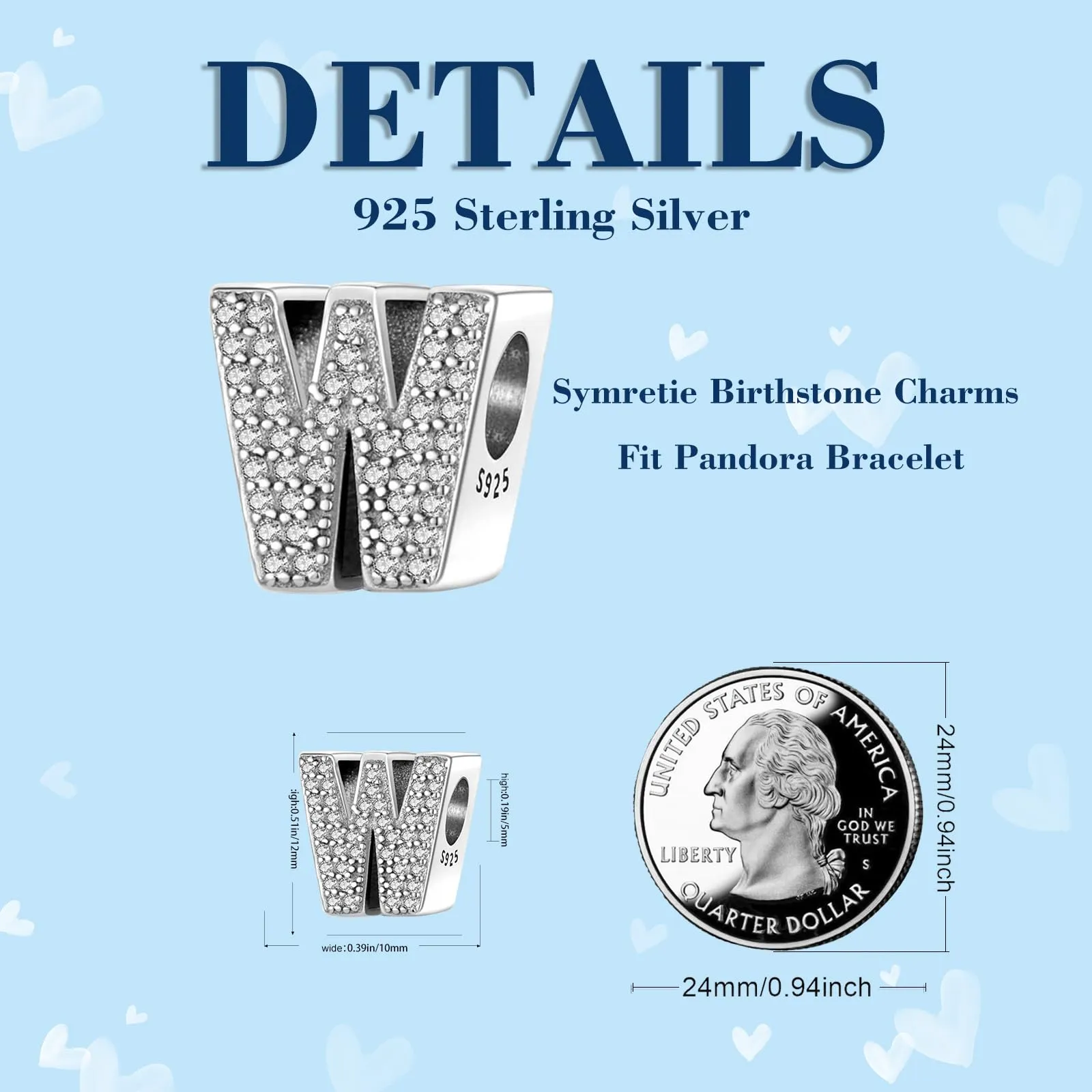 Symretie Bead Charm Ciondolo Argento Sterling 925 con Cubic Zirconia per Pandora, Braccialetti e Collane Europei - immagine 6