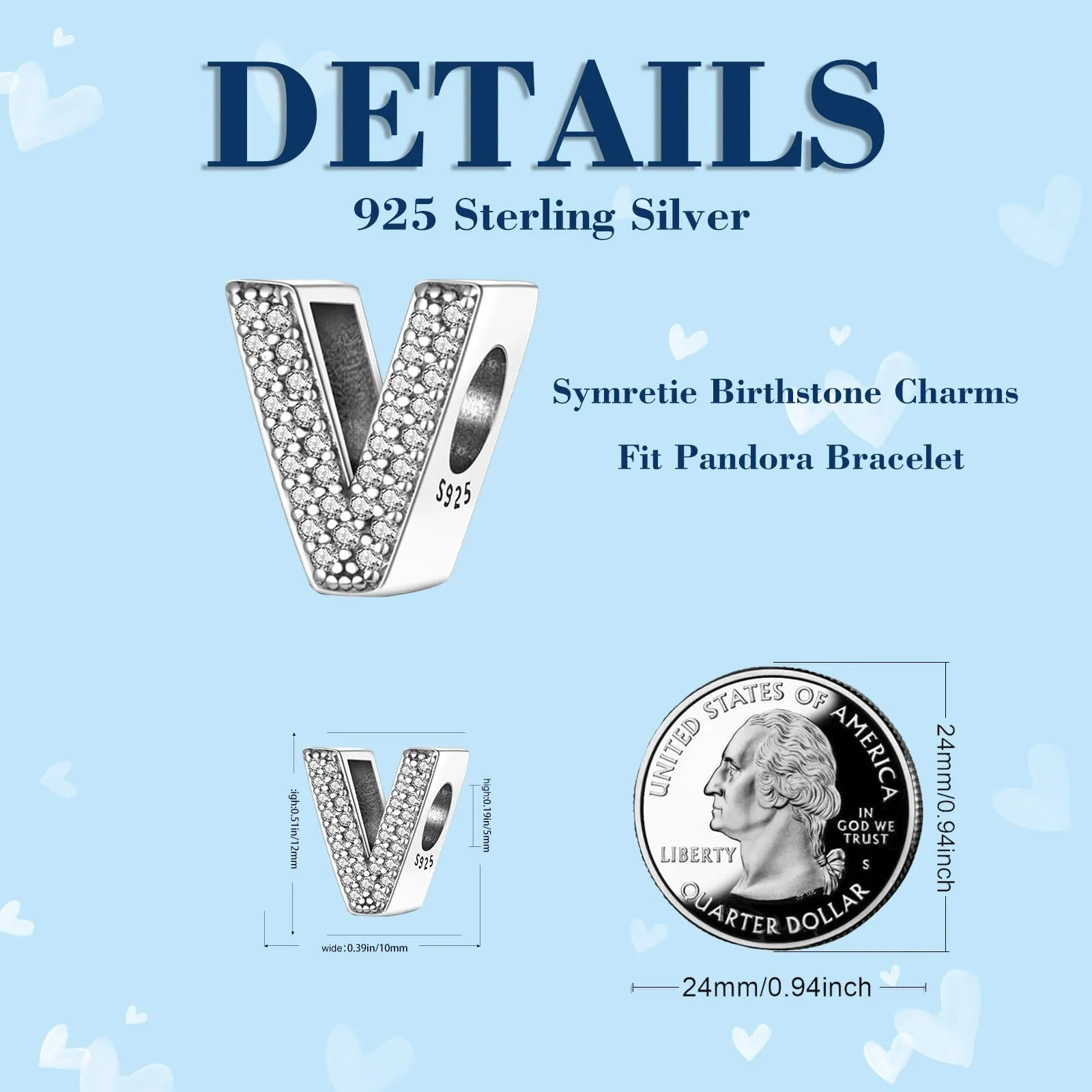 Symretie Bead Charm Ciondolo Argento Sterling 925 con Cubic Zirconia per Pandora Braccialetti e Collane europei - immagine 6