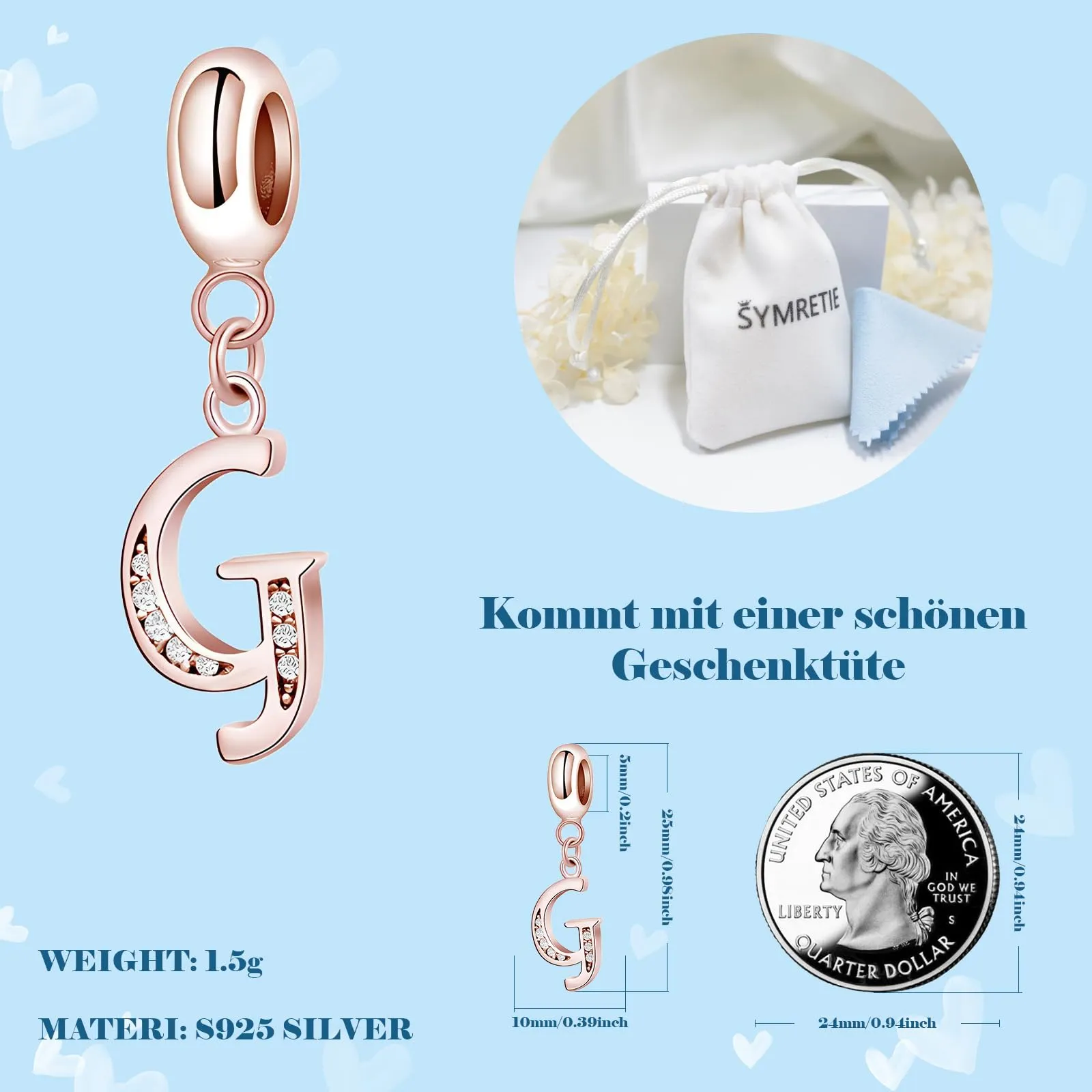 Symretie Bead Charm Ciondolo Argento Sterling 925 con Cubic Zirconia per Pandora Braccialetti e Collane Europee - immagine 4