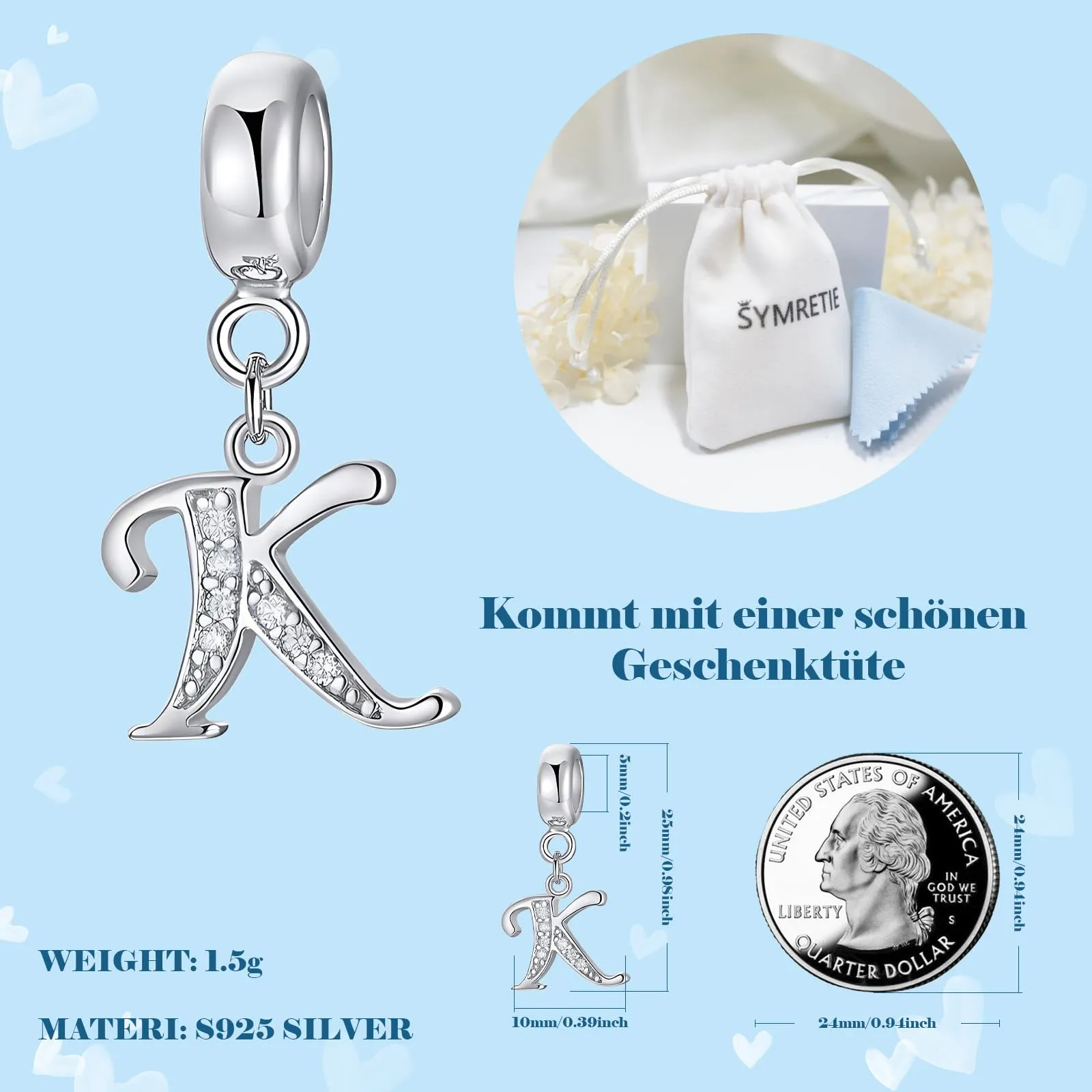 Symretie Bead Charm Ciondolo Argento Sterling 925 con Cubic Zirconia per Braccialetti e Collane Europee - immagine 4