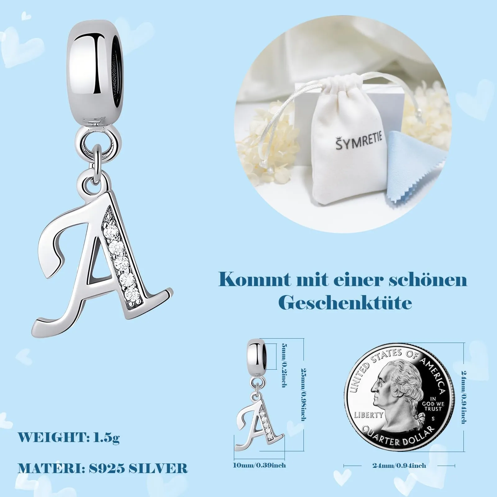 Symretie Bead Charm Ciondolo Argento Sterling 925 con Cubic Zirconia per Braccialetti e Collane Europei - immagine 4