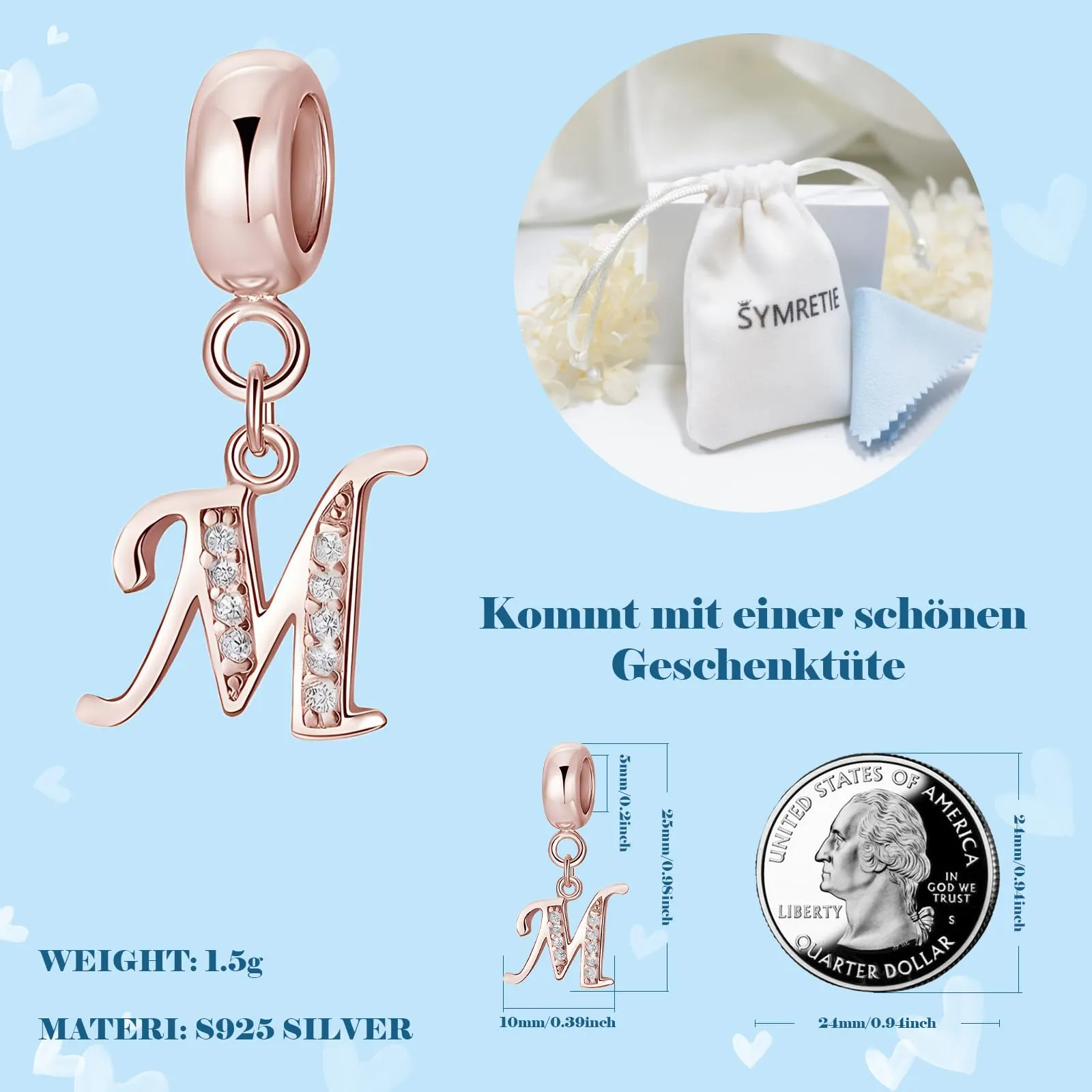 Symretie Bead Charm Ciondolo Argento Sterling 925 con Cubic Zirconia per Braccialetti e Collane Europei - immagine 4