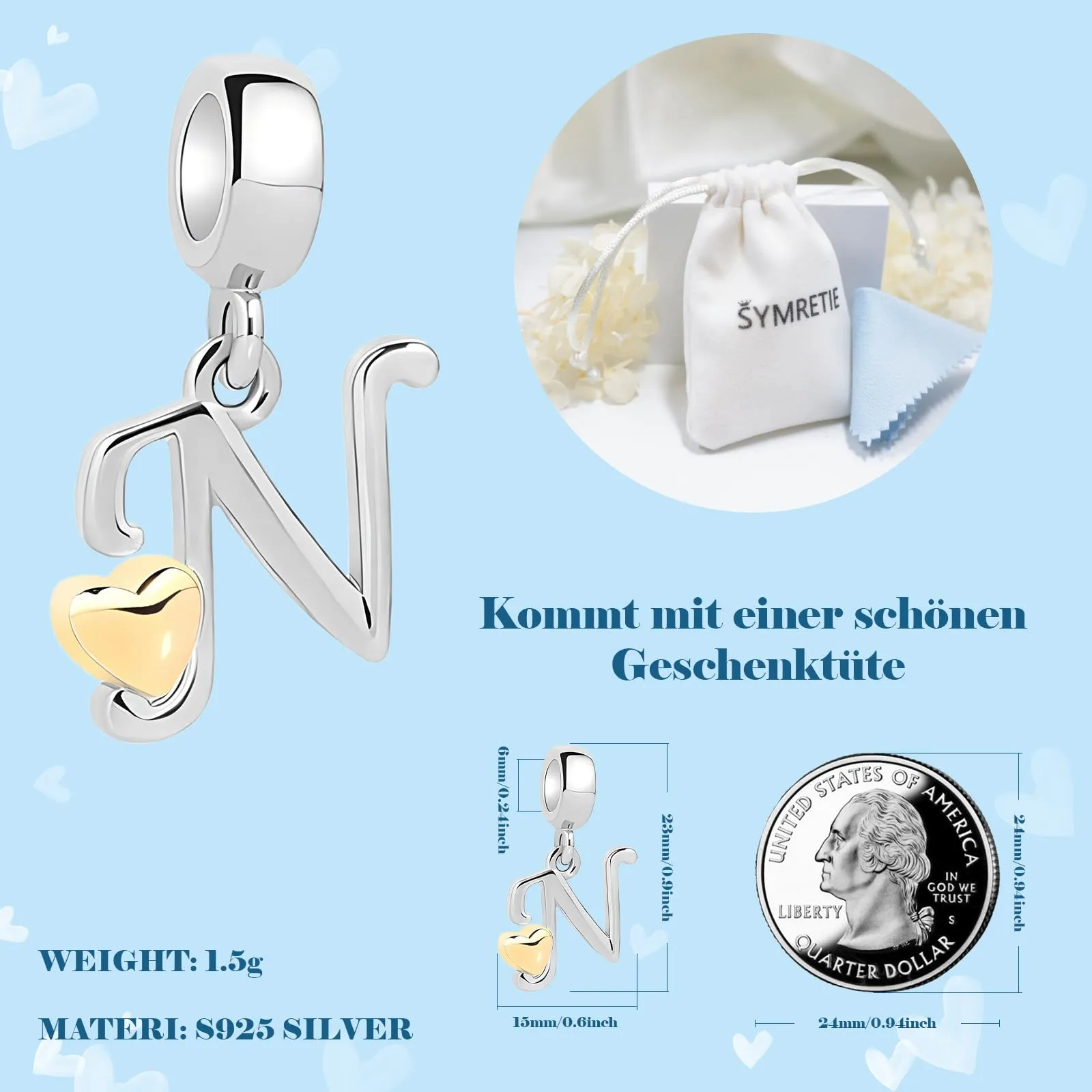 Symretie Bead Charm Ciondolo Argento Sterling 925 con Cubic Zirconia per Braccialetti e Collane Europei - immagine 4