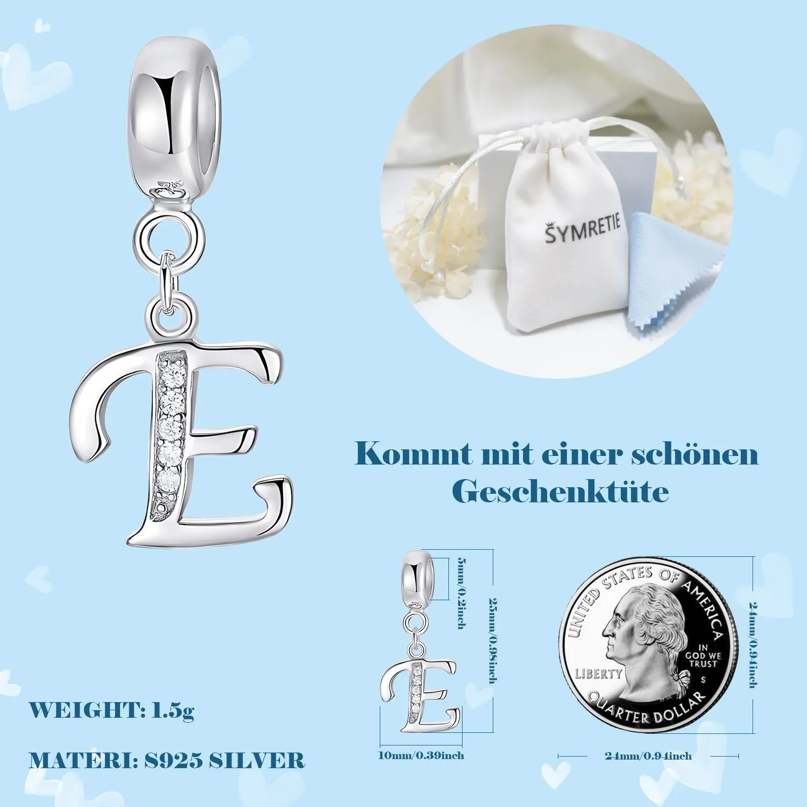 Symretie Bead Charm Ciondolo Argento Sterling 925 con Cubic Zirconia per Braccialetti e Collane Europei - immagine 4
