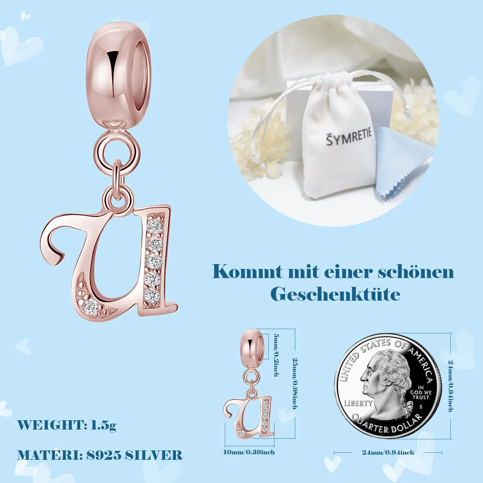 Symretie Bead Charm Ciondolo Argento Sterling 925 con Cubic Zirconia per Pandora, Braccialetti e Collane Europei - immagine 4