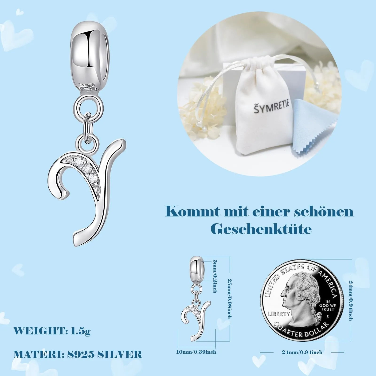 Symretie Bead Charm Ciondolo Argento Sterling 925 con Cubic Zirconia per Braccialetti e Collane Europei - immagine 4