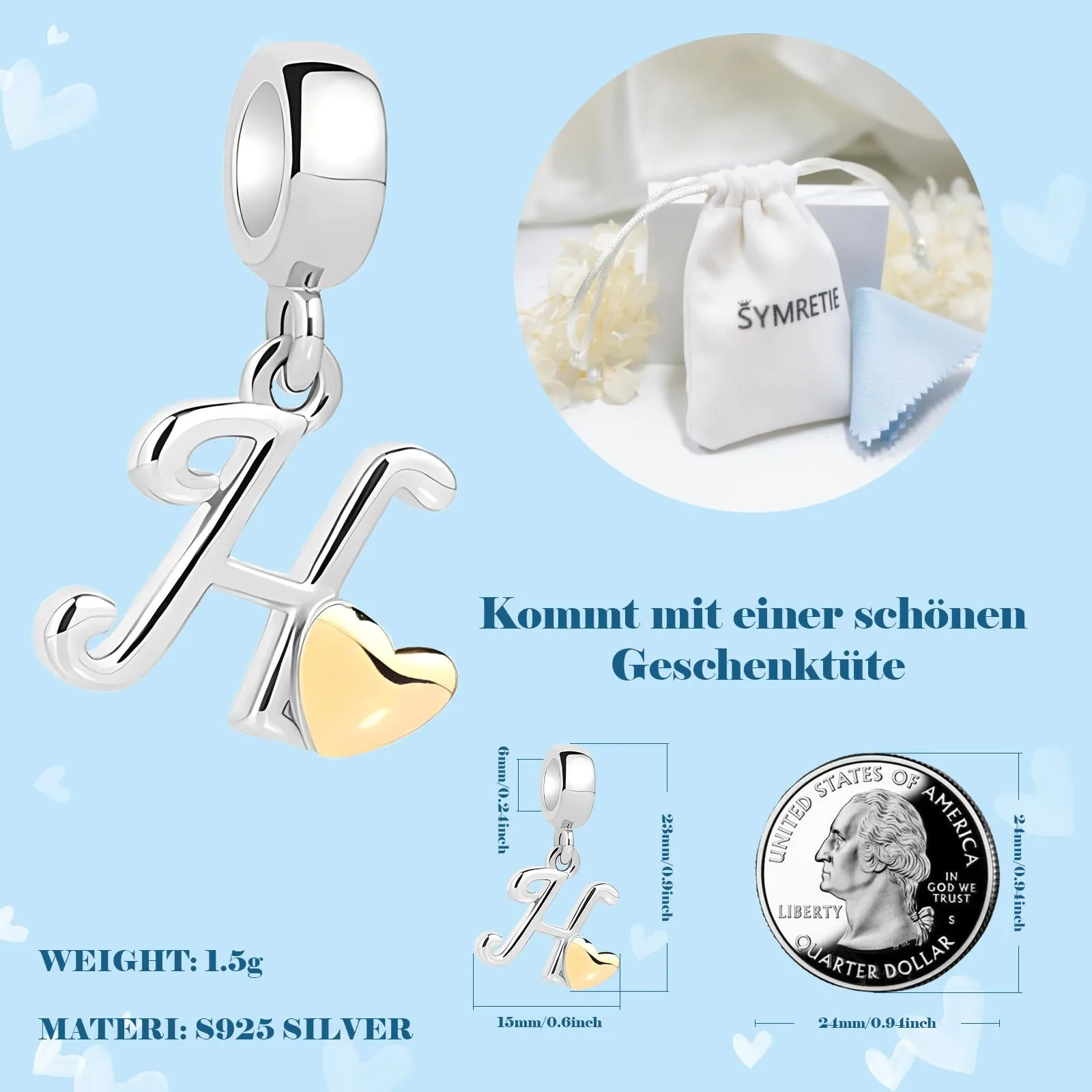 Symretie Bead Charm Ciondolo Argento Sterling 925 con Cubic Zirconia per Pandora, Compatibile con Braccialetti e Collane Europei - immagine 4