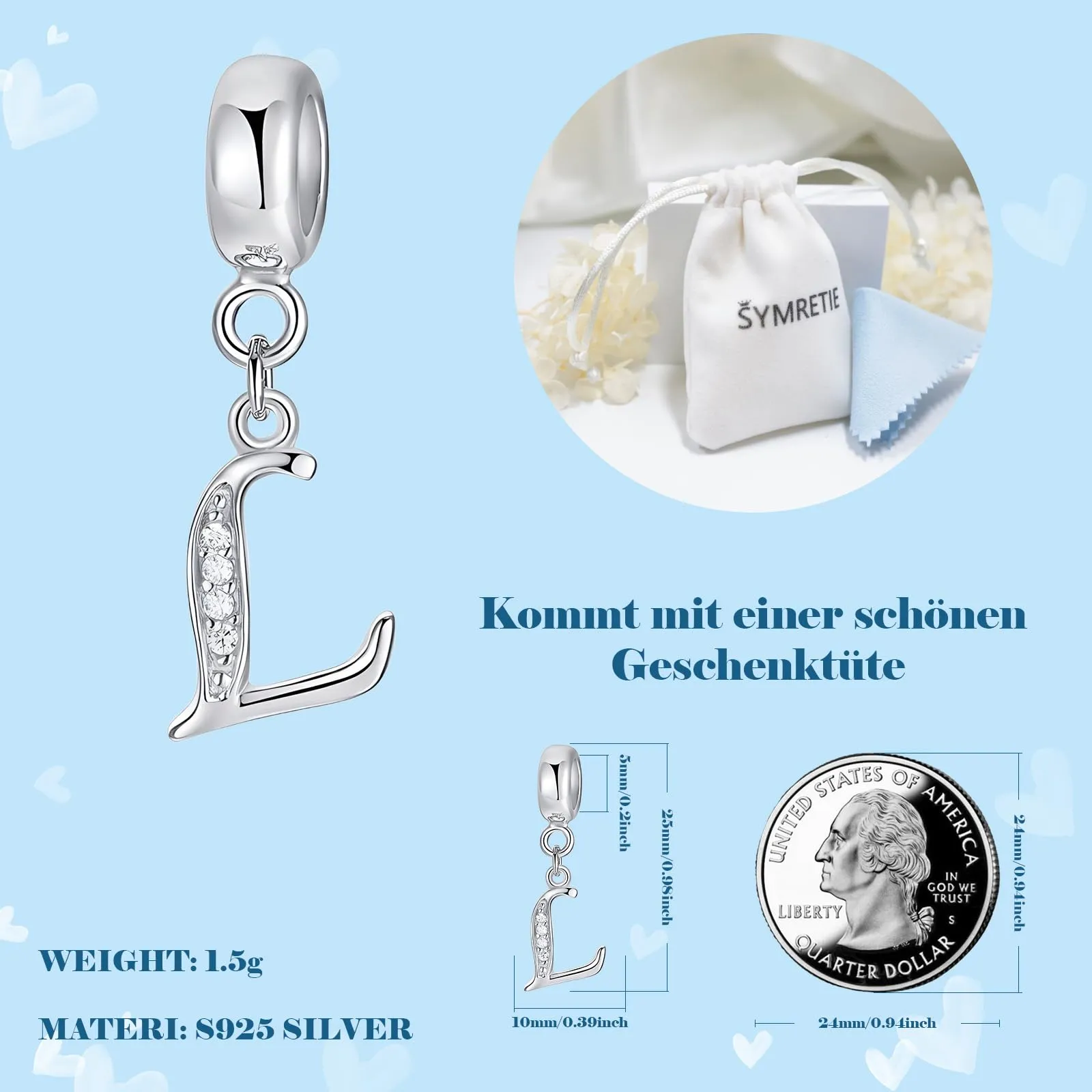 Symretie Bead Charm Ciondolo Argento Sterling 925 con Cubic Zirconia per Braccialetti e Collane Europee - immagine 4