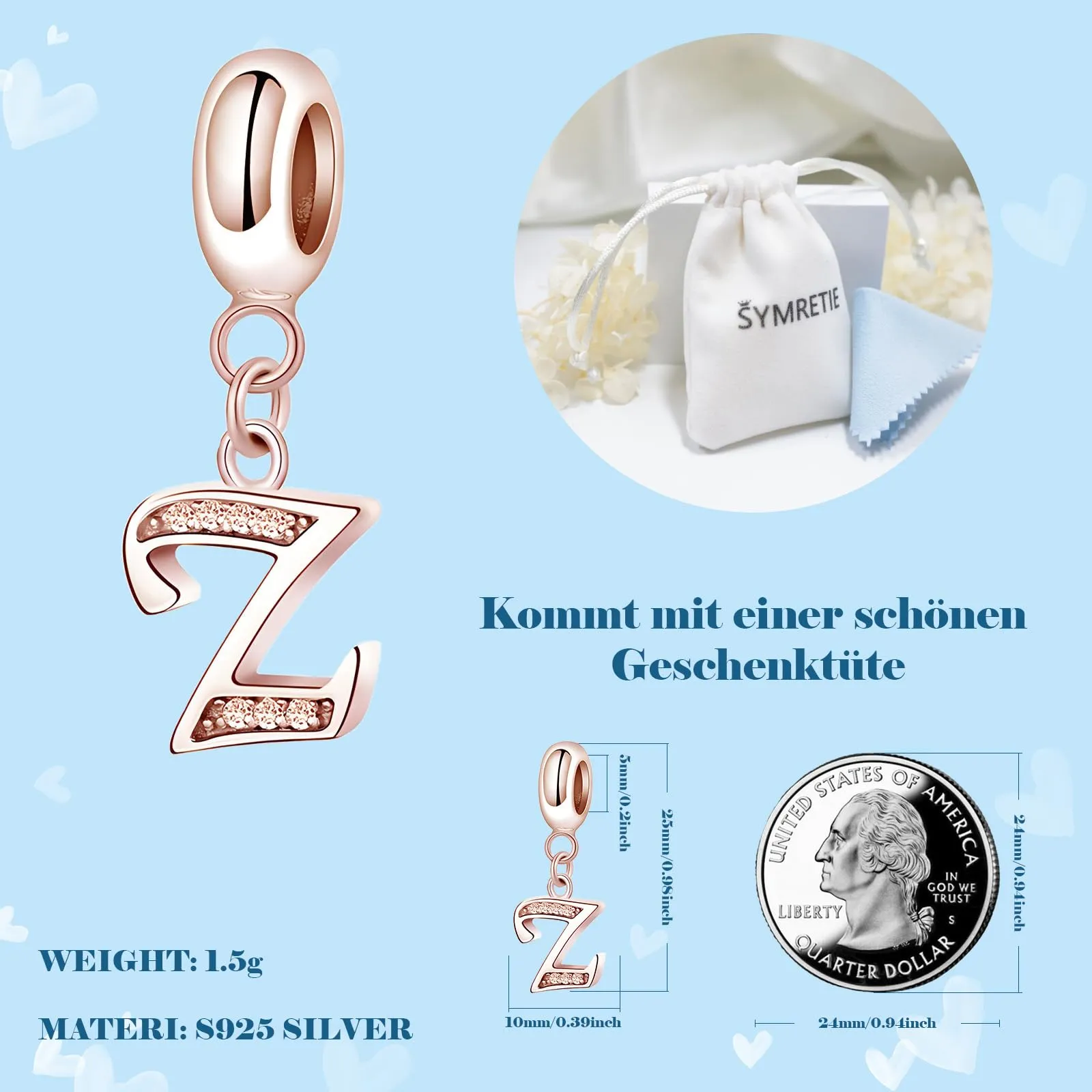 Symretie Bead Charm Ciondolo Argento Sterling 925 con Cubic Zirconia per Braccialetti e Collane Europei - immagine 4