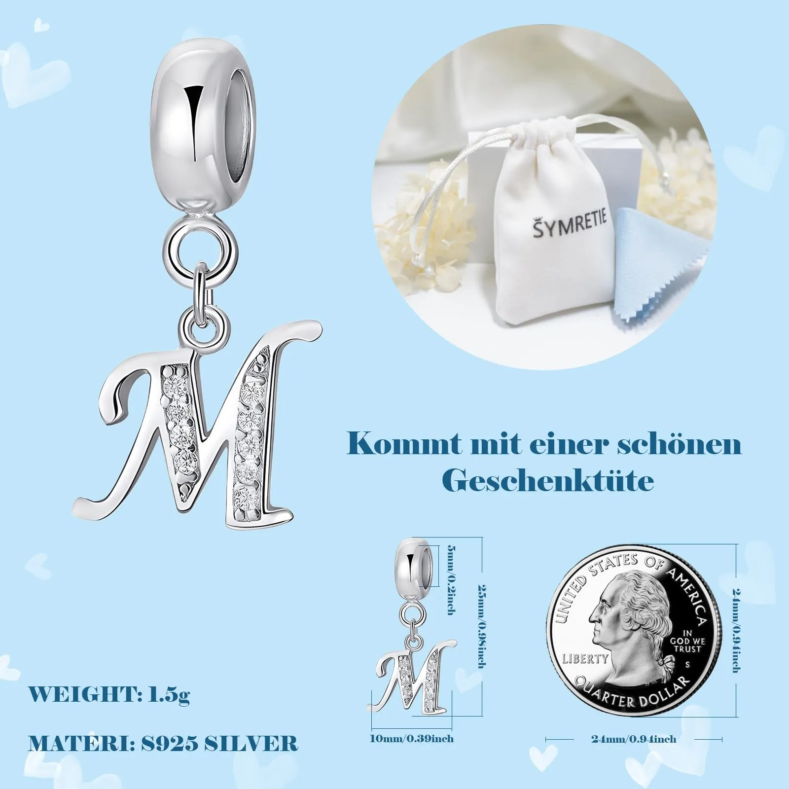 Symretie Bead Charm Ciondolo Argento Sterling 925 con Cubic Zirconia per Braccialetti e Collane europei - immagine 4