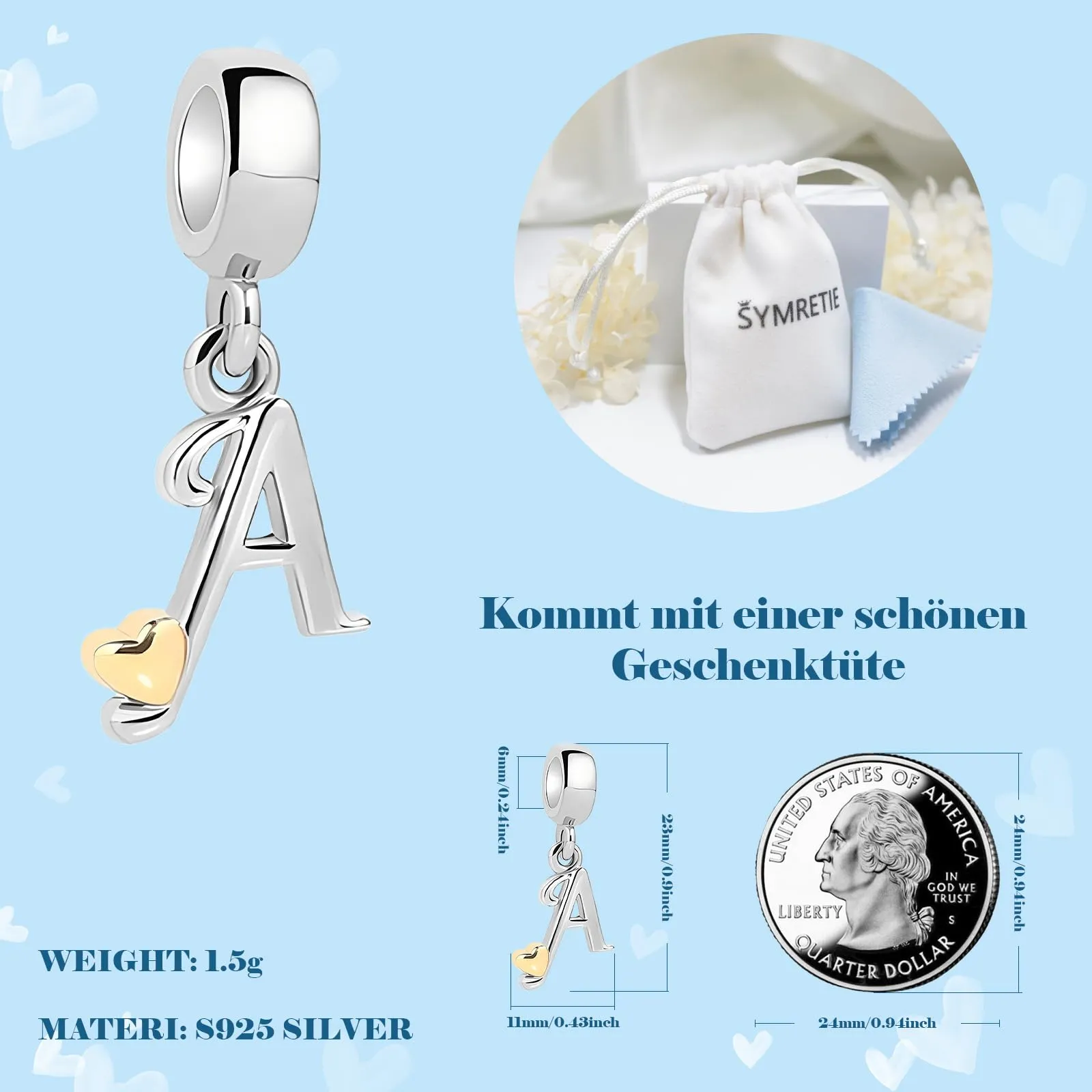 Symretie Bead Charm Ciondolo Argento Sterling 925 con Cubic Zirconia per Braccialetti e Collane Europee - immagine 4