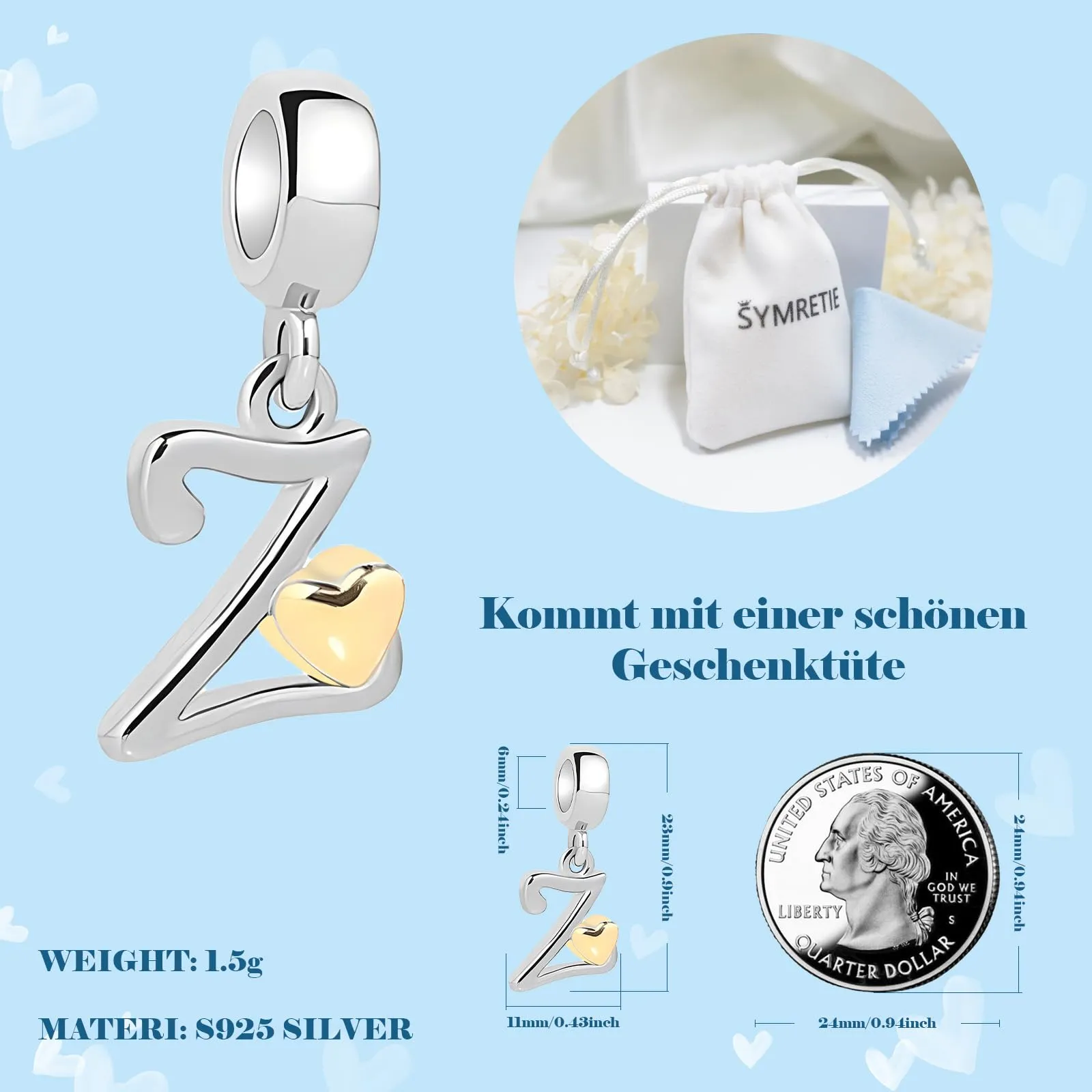 Symretie Bead Charm in Argento Sterling 925 con Cubic Zirconia, Compatibile con Braccialetti e Collane Pandora e Europei - immagine 4