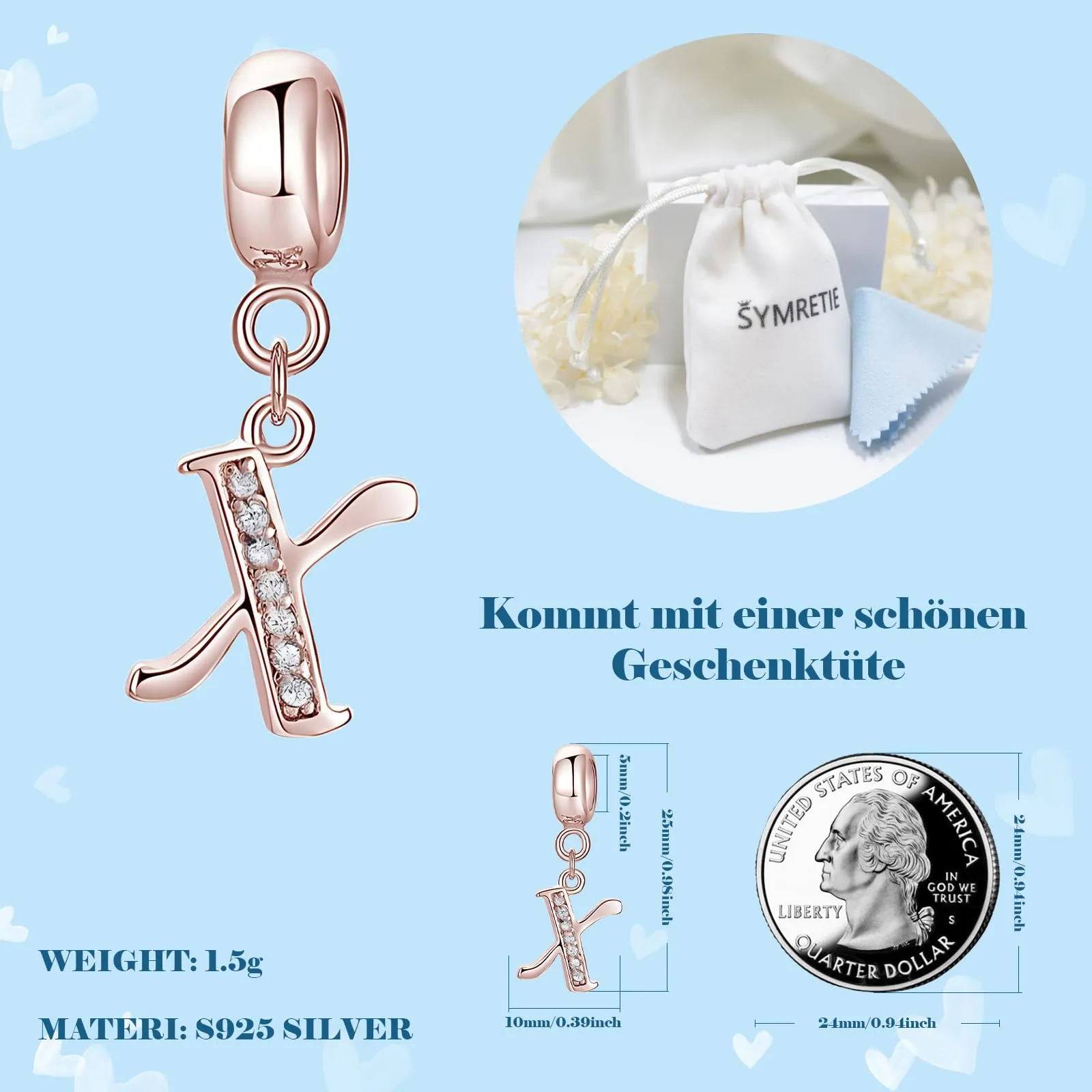 Symretie Argento Sterling 925 Bead Charm con Cubic Zirconia per Braccialetti e Collane Europei - immagine 4