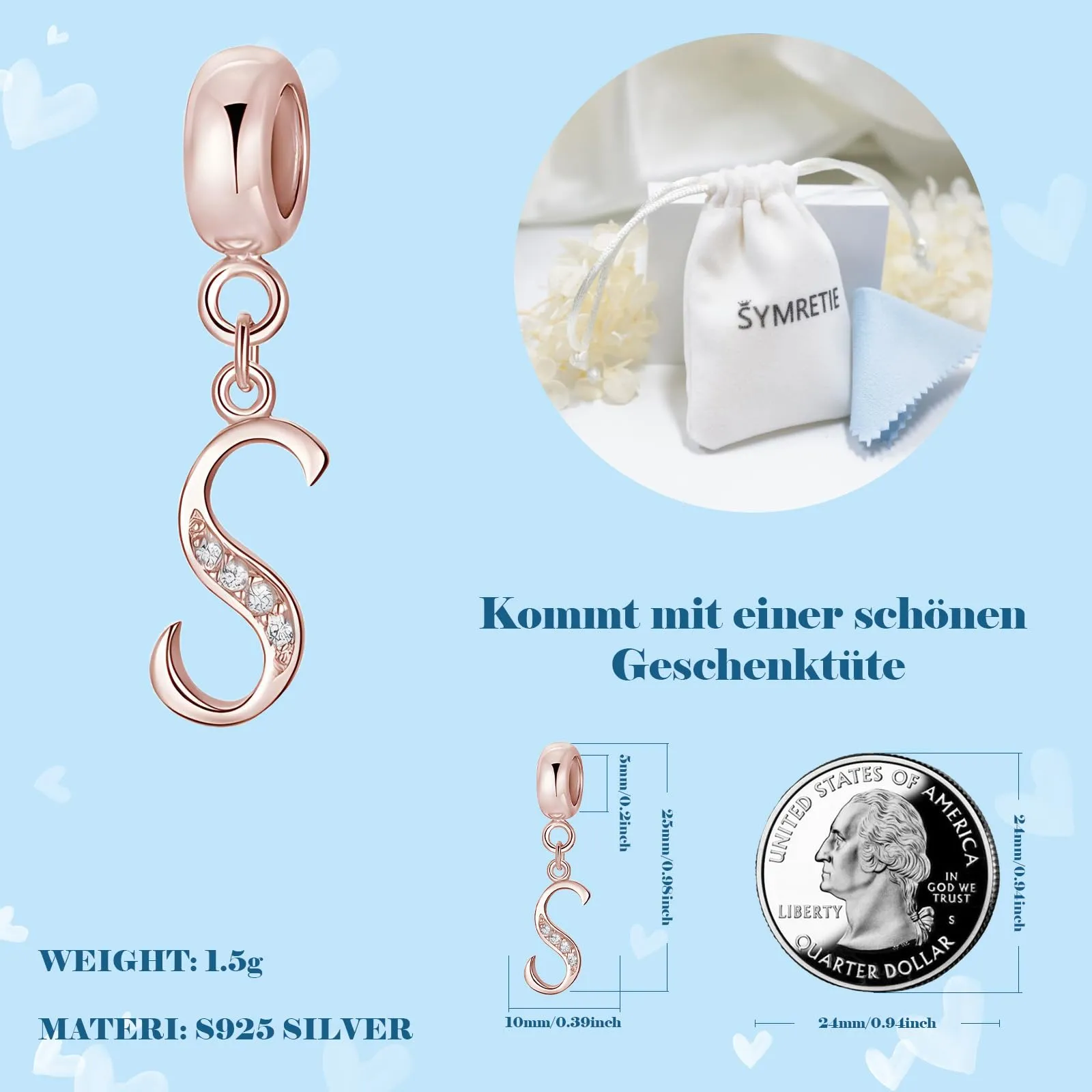 Symretie Bead Charm Ciondolo Argento Sterling 925 con Cubic Zirconia per Braccialetti e Collane Europei - immagine 4