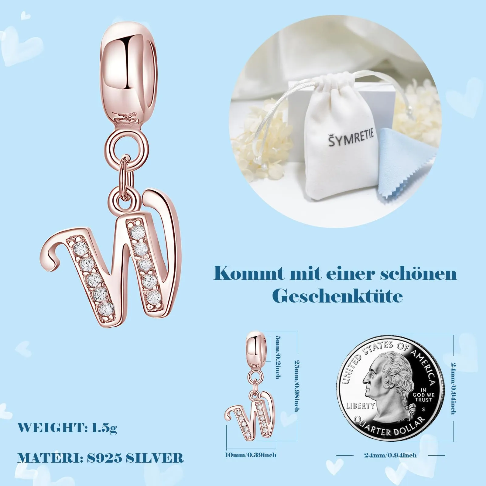 Symretie Bead Charm Ciondolo Argento Sterling 925 con Cubic Zirconia per Pandora Braccialetti e Collane Europee - immagine 4