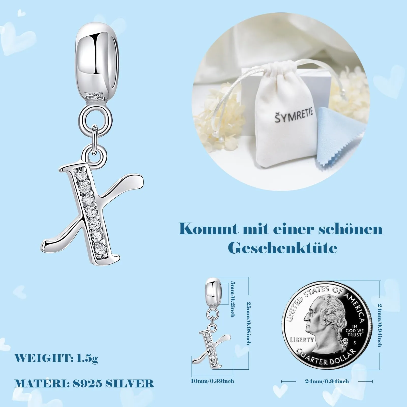 Symretie Bead Charm Ciondolo Argento Sterling 925 con Cubic Zirconia per Pandora Braccialetti e Collane Europee - immagine 4