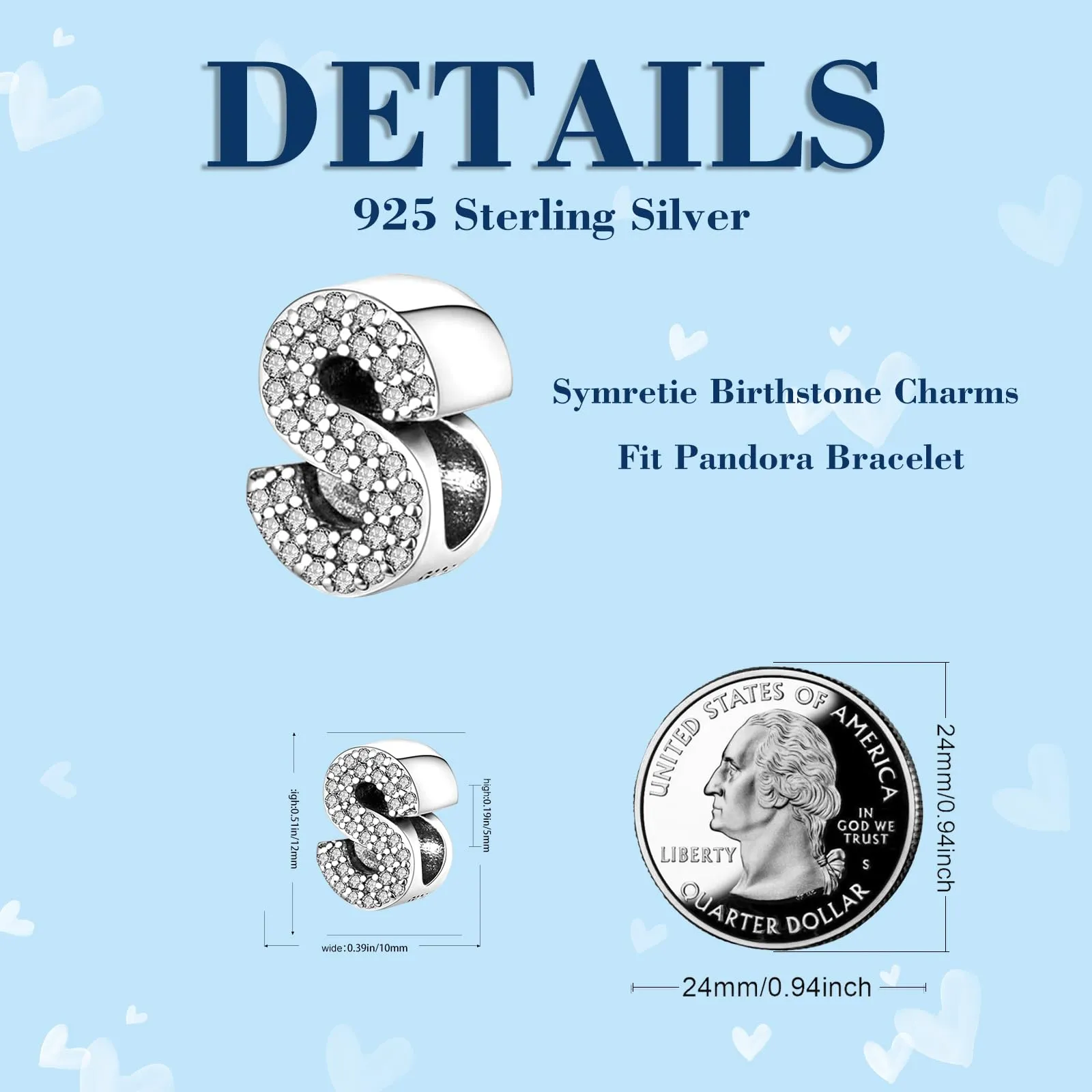 Symretie Bead Charm Ciondolo Argento Sterling 925 con Cubic Zirconia per Pandora Braccialetti e Collane Europee - immagine 6