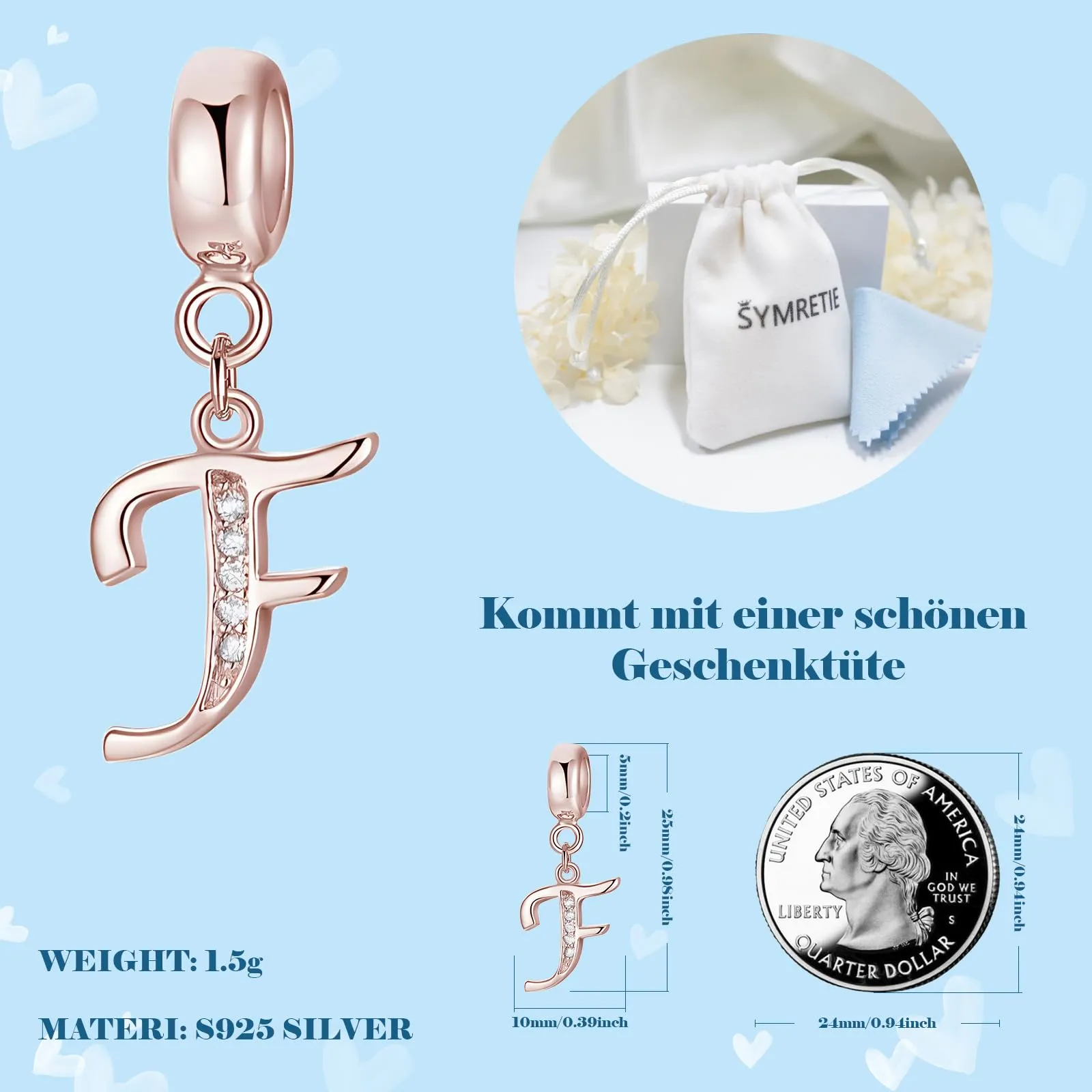 Symretie Bead Charm Ciondolo Argento Sterling 925 con Cubic Zirconia per Braccialetti e Collane Europei - immagine 4