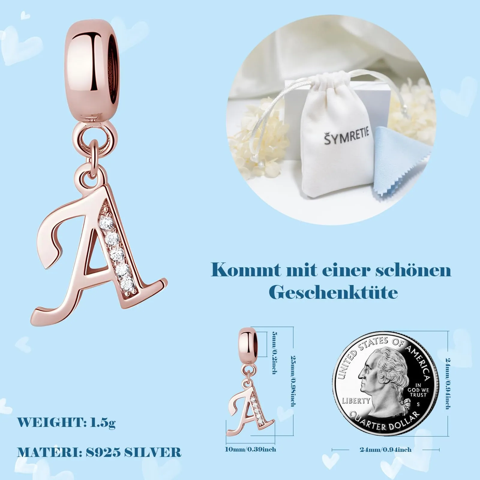 Symretie Bead Charm Ciondolo Argento Sterling 925 con Cubic Zirconia per Braccialetti e Collane Europei - immagine 4