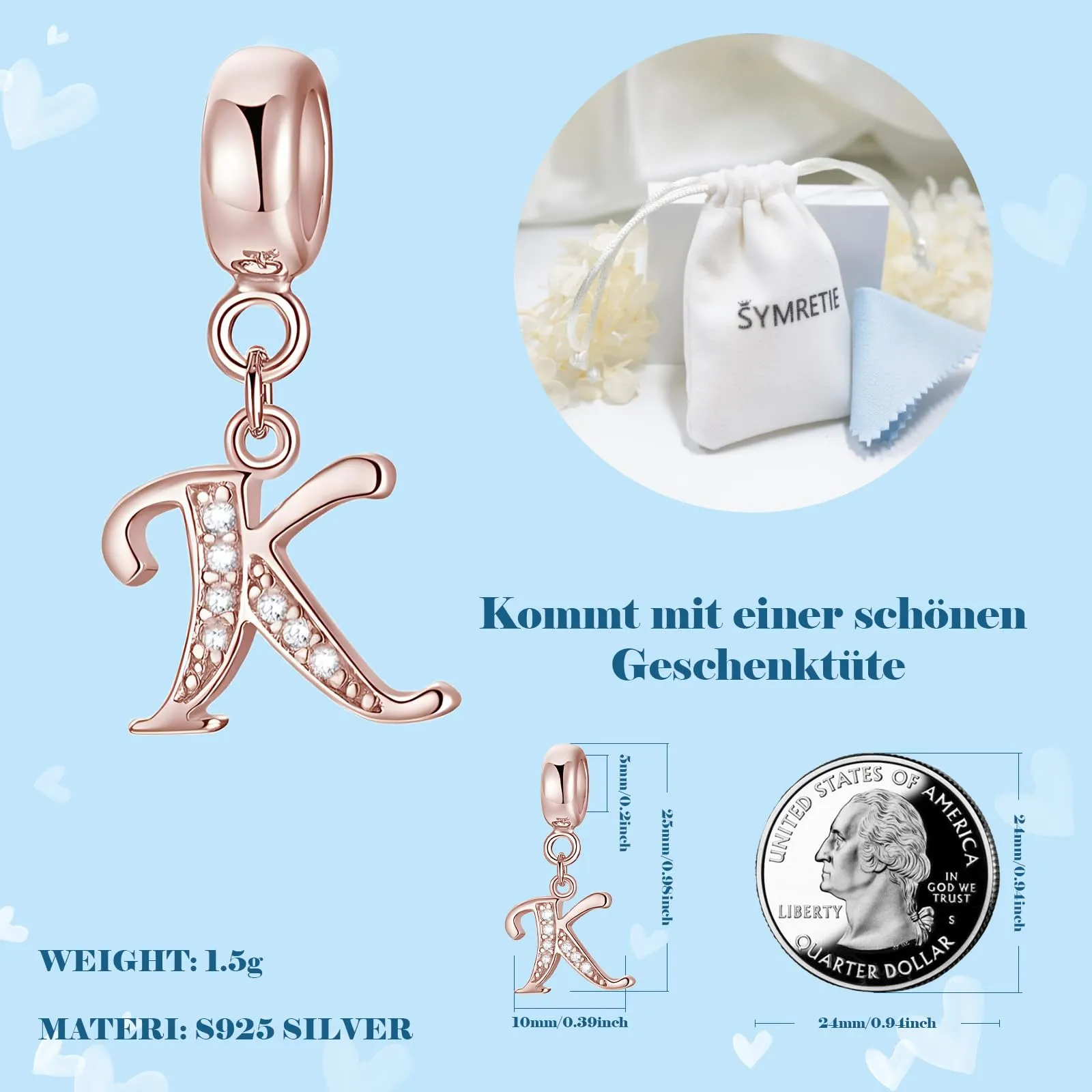 Symretie Bead Charm Ciondolo Argento Sterling 925 con Cubic Zirconia per Braccialetti e Collane Europei - immagine 4