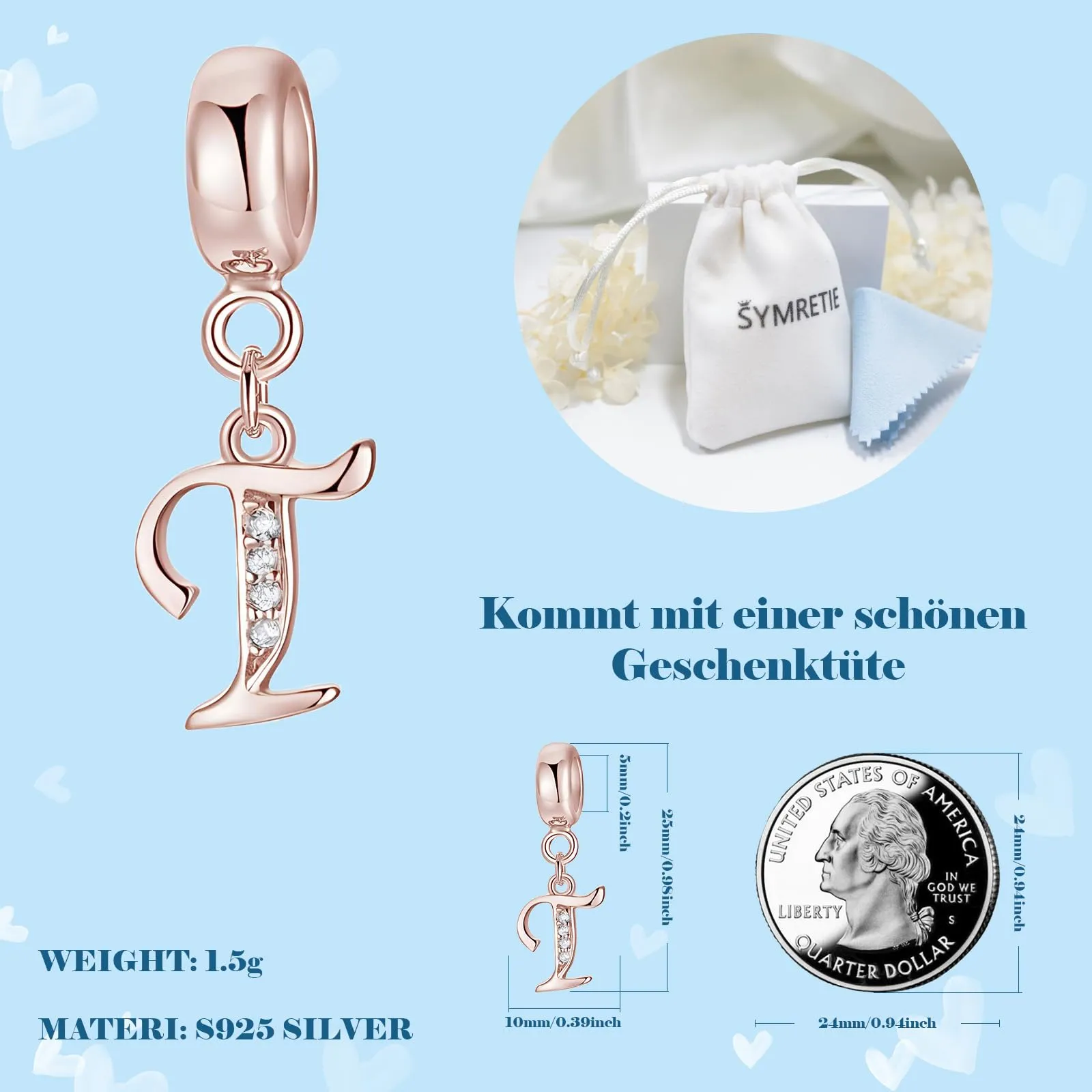 Symretie Bead Charm Ciondolo Argento Sterling 925 con Cubic Zirconia per Braccialetti e Collane Europei - immagine 4