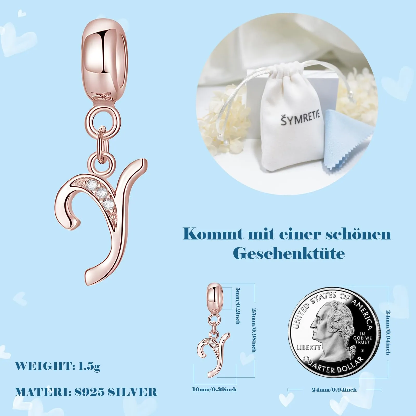 Symretie Bead Charm Ciondolo Argento Sterling 925 con Cubic Zirconia per Braccialetti e Collane Europei - immagine 4