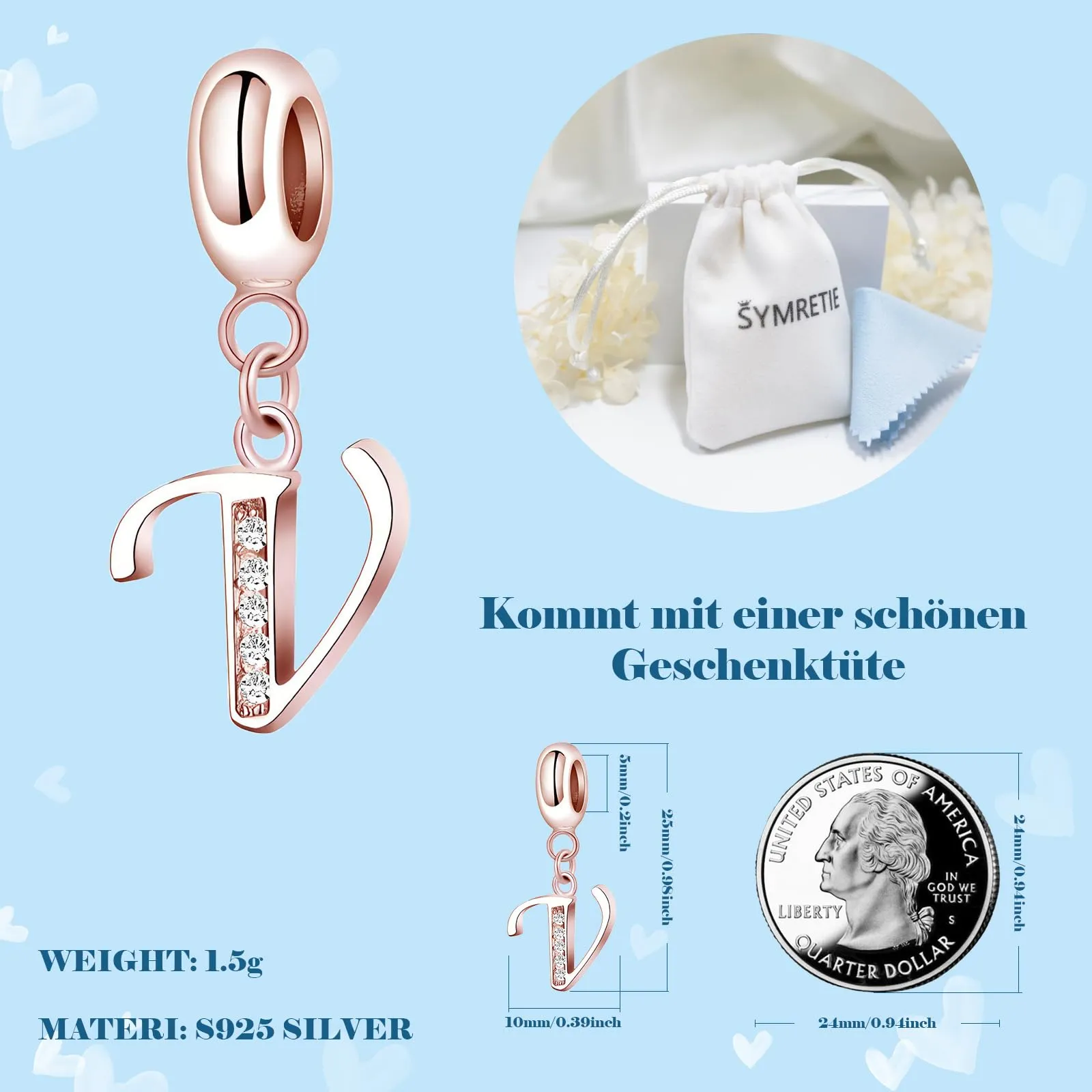 Symretie Bead Charm Ciondolo Argento Sterling 925 con Cubic Zirconia per Pandora Braccialetti e Collane Europee - immagine 4