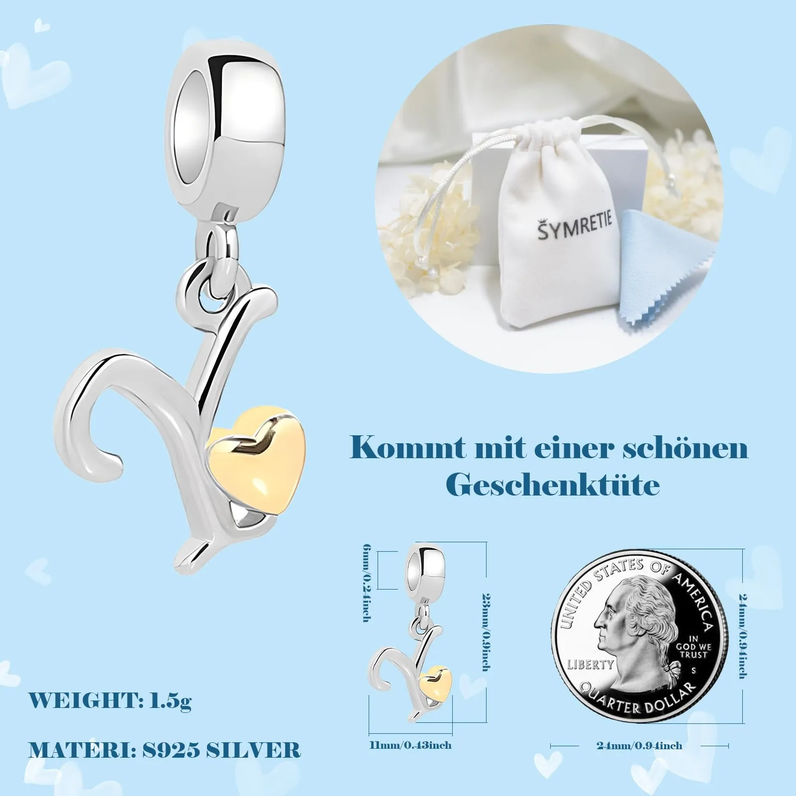 Symretie Bead Charm Ciondolo Argento Sterling 925 con Cubic Zirconia per Braccialetti e Collane Europei - immagine 4