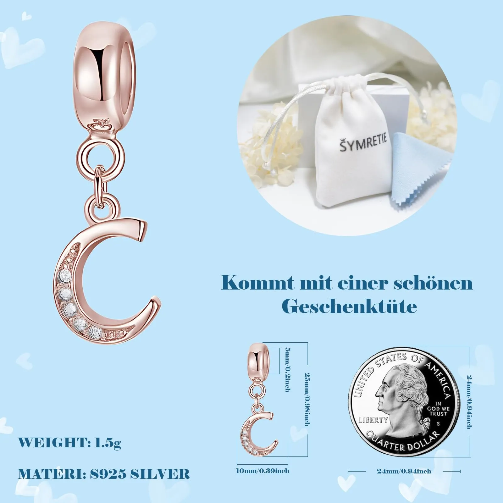 Symretie Bead Charm Ciondolo Argento Sterling 925 con Cubic Zirconia per Braccialetti e Collane Europei - immagine 4