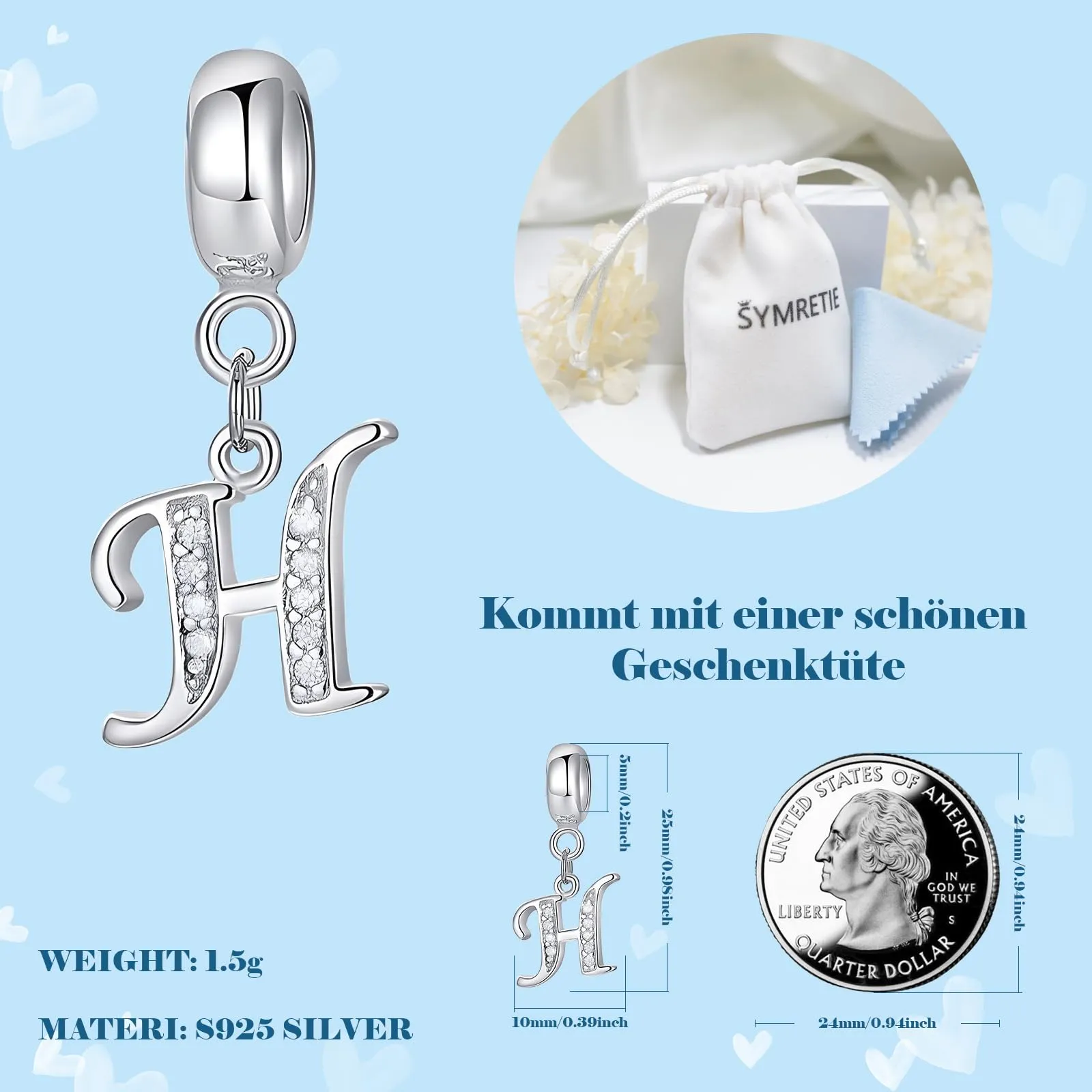 Symretie Bead Charm Ciondolo Argento Sterling 925 con Cubic Zirconia per Braccialetti e Collane Europei - immagine 4