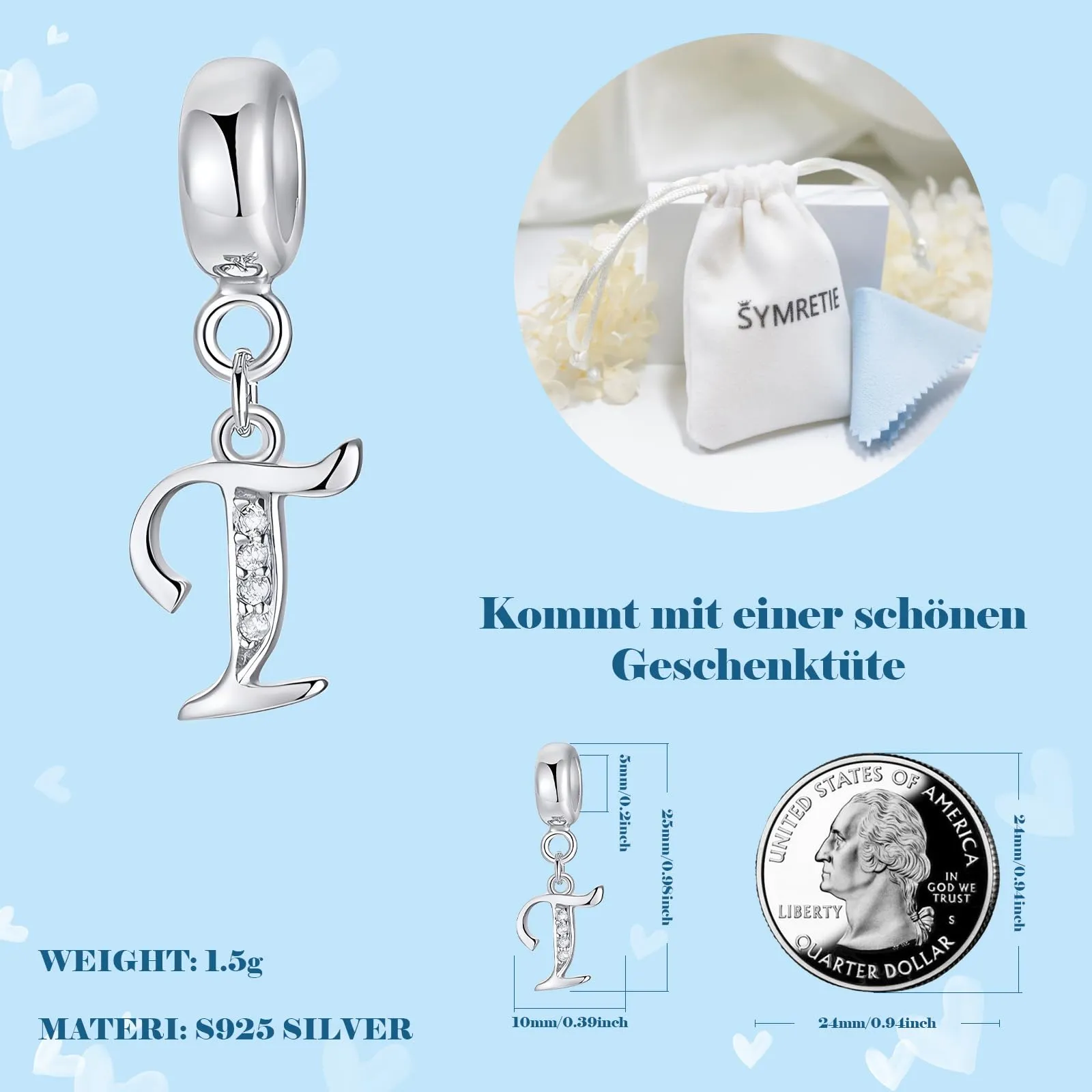 Symretie Bead Charm Ciondolo Argento Sterling 925 con Cubic Zirconia per Pandora Braccialetti e Collane Europee - immagine 4