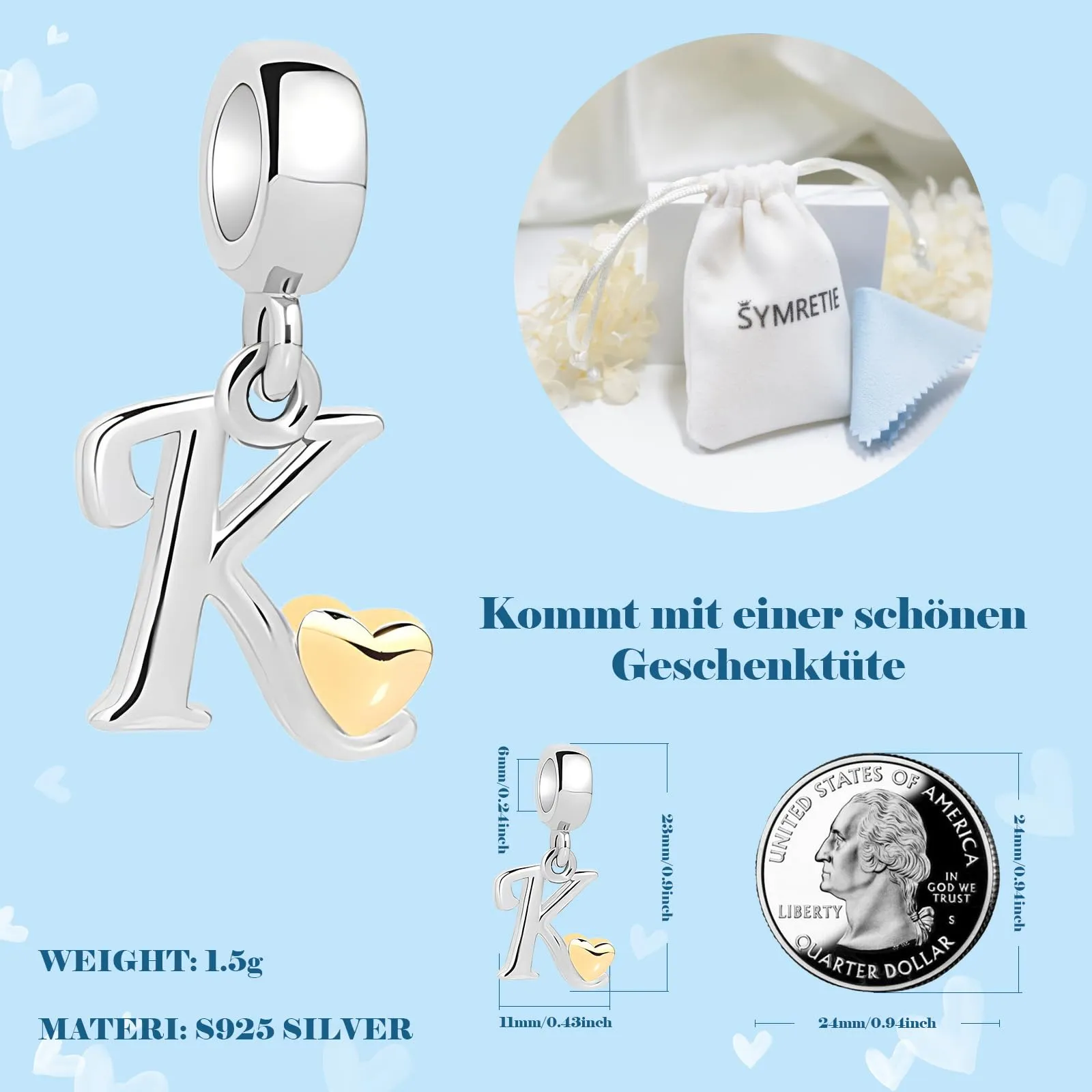 Symretie Bead Charm Ciondolo Argento Sterling 925 con Cubic Zirconia Compatibile con Braccialetti e Collane Europei - immagine 4