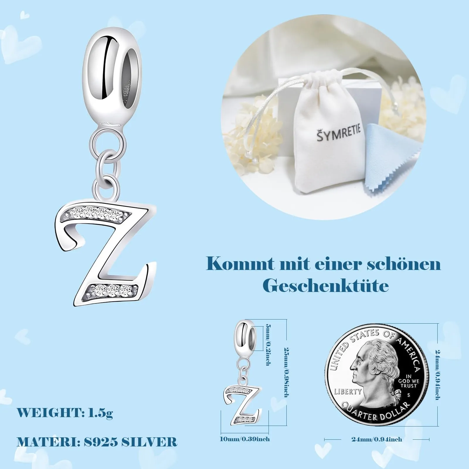 Symretie Bead Charm Ciondolo Argento Sterling 925 con Cubic Zirconia per Pandora Braccialetti e Collane Europee - immagine 4