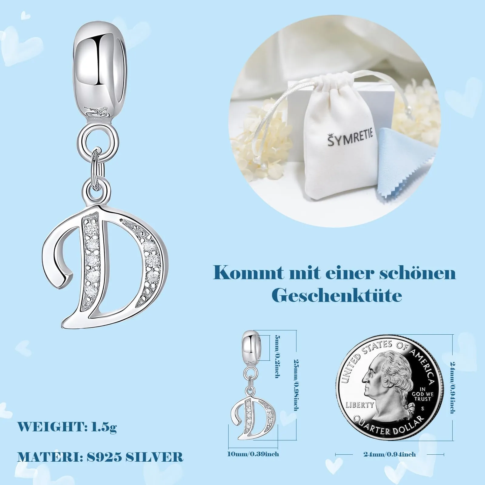 Symretie Bead Charm Ciondolo Argento Sterling 925 con Cubic Zirconia per Braccialetti e Collane Europei - immagine 4